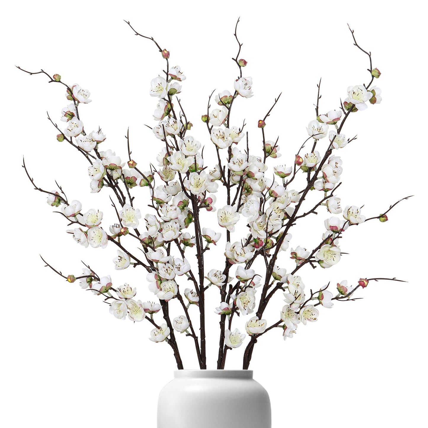 Betylifoy Artificial Plum Blossom Flowers 4Pcs Faux Silk Cherry Blossom 38" Long Stems Fake Plum Blossom Branches Artificial Silk Flower for Flowers Arrangement Wedding Home Table Decor (White, 4PCS)