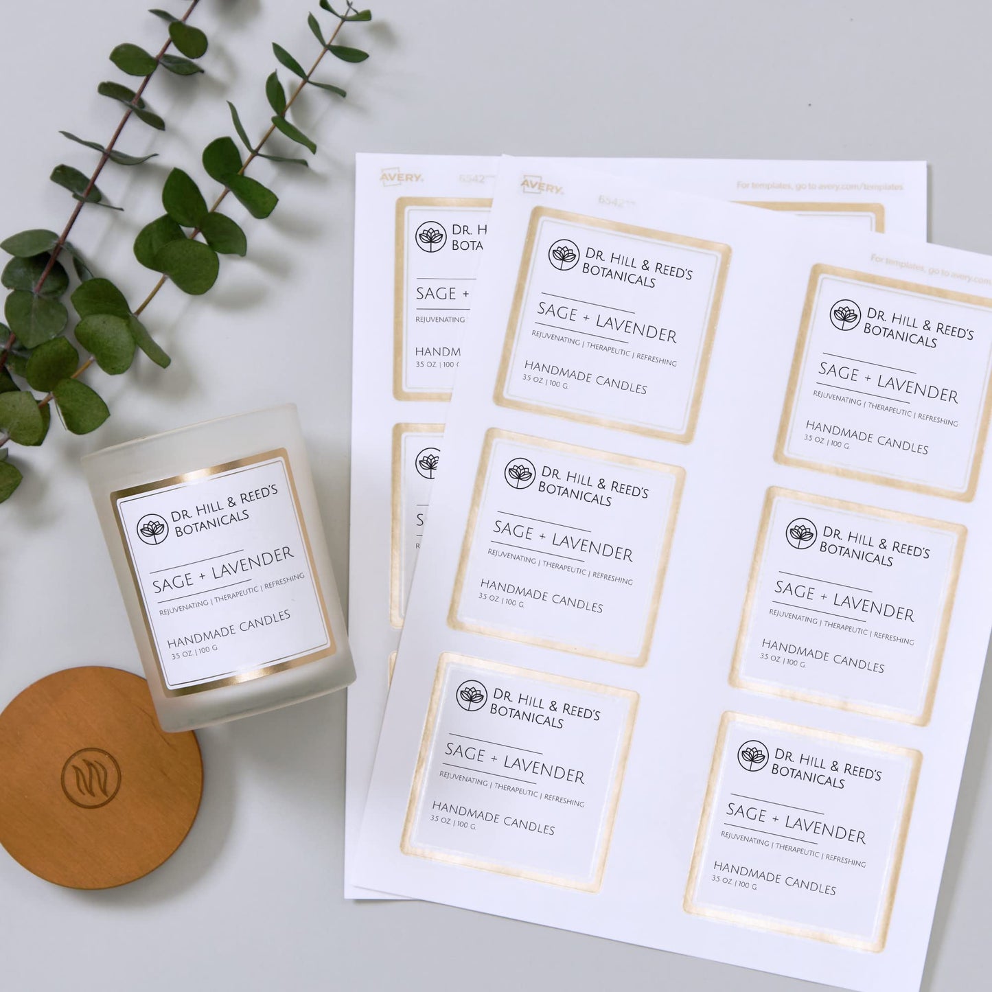 Avery Matte White Labels, Metallic Gold Borders, 3" x 3" Square Labels, 60 Total, Laser/Inkjet Printable (6542)