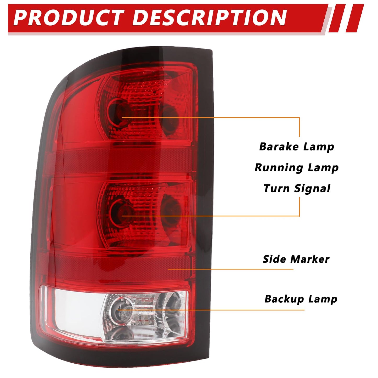 Left Tail Light Compatible With 2007-2013 GMC Sierra 1500 2500HD 3500HD Left Driver Side Rear Brake Lamps With Bulbs and Harness Included Black Edge Replace# GM2800208,GM2801208