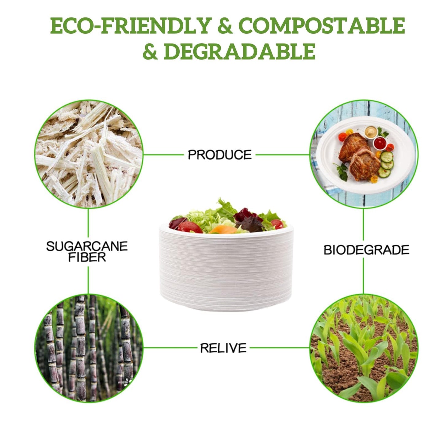 125 Pack 12 inch Disposable Paper Plates 100% Compostable Oval Paper Plates Bagasse Natural Biodegradable Eco-Friendly Sugarcane Plates for BBQ, Party, Gathering, and Picnic