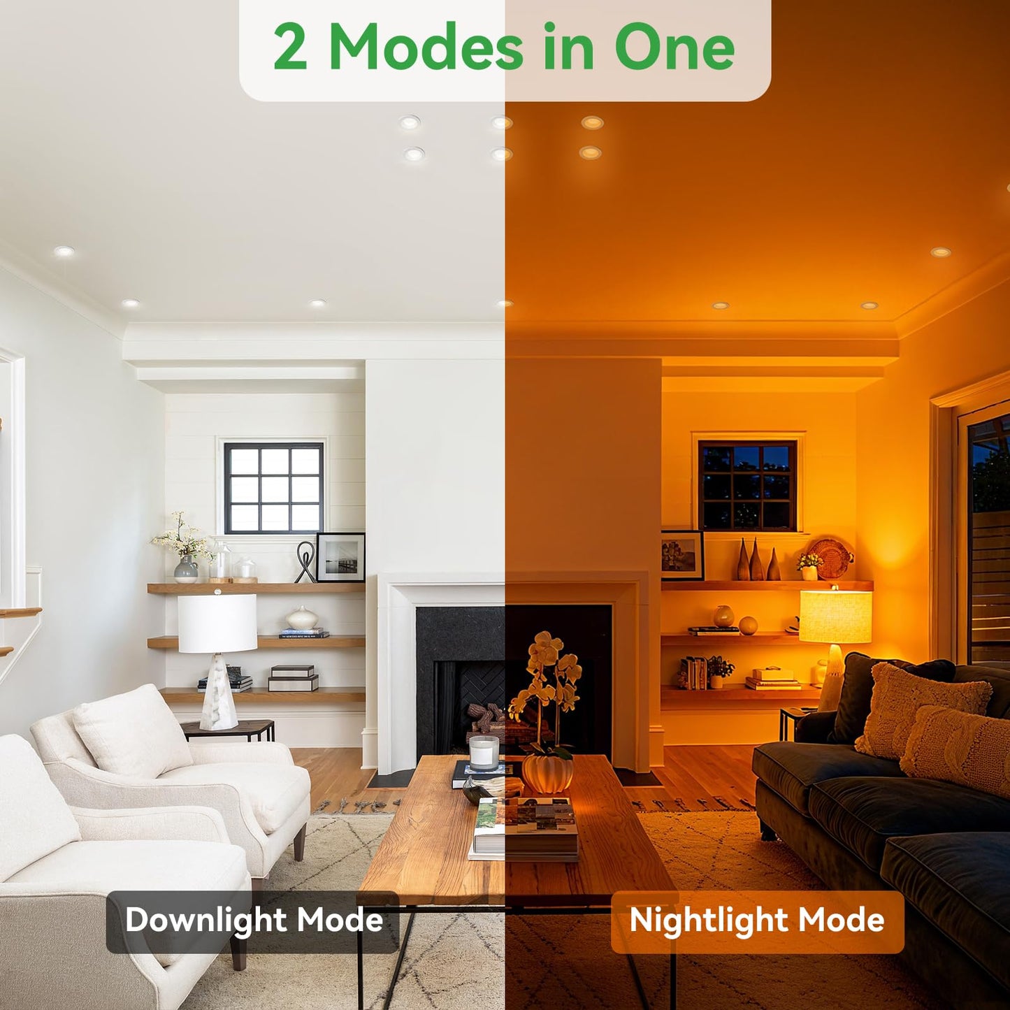 Togalonn Pot Lights 3 Inch LED Recessed with Night Light, Dimmable & 5CCT Selectable Slim Soffit Downlight, Ultra-Thin Canless Wafer Lighting, cETL, IC Rate, 6W/2W, Cut-Out 3", 6 Pack