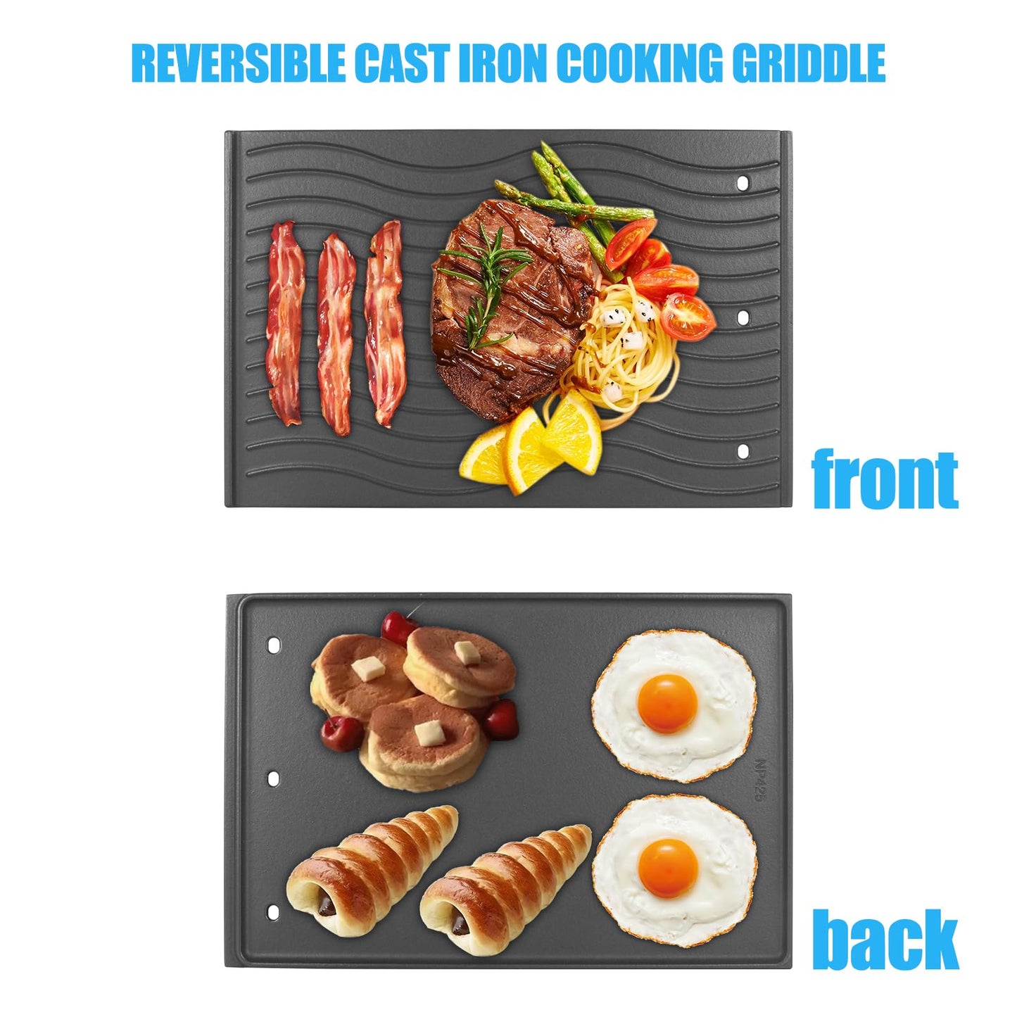 56425 Cast lron Reversible Griddle for Napoleon Rogue 425 625 Grill Accessories Rogue XT 625 XT 425 XT 425 SIB Se 425 RSIB Freestyle 425 Series Reversible Cooking Plate Insert Grill Replacement Parts