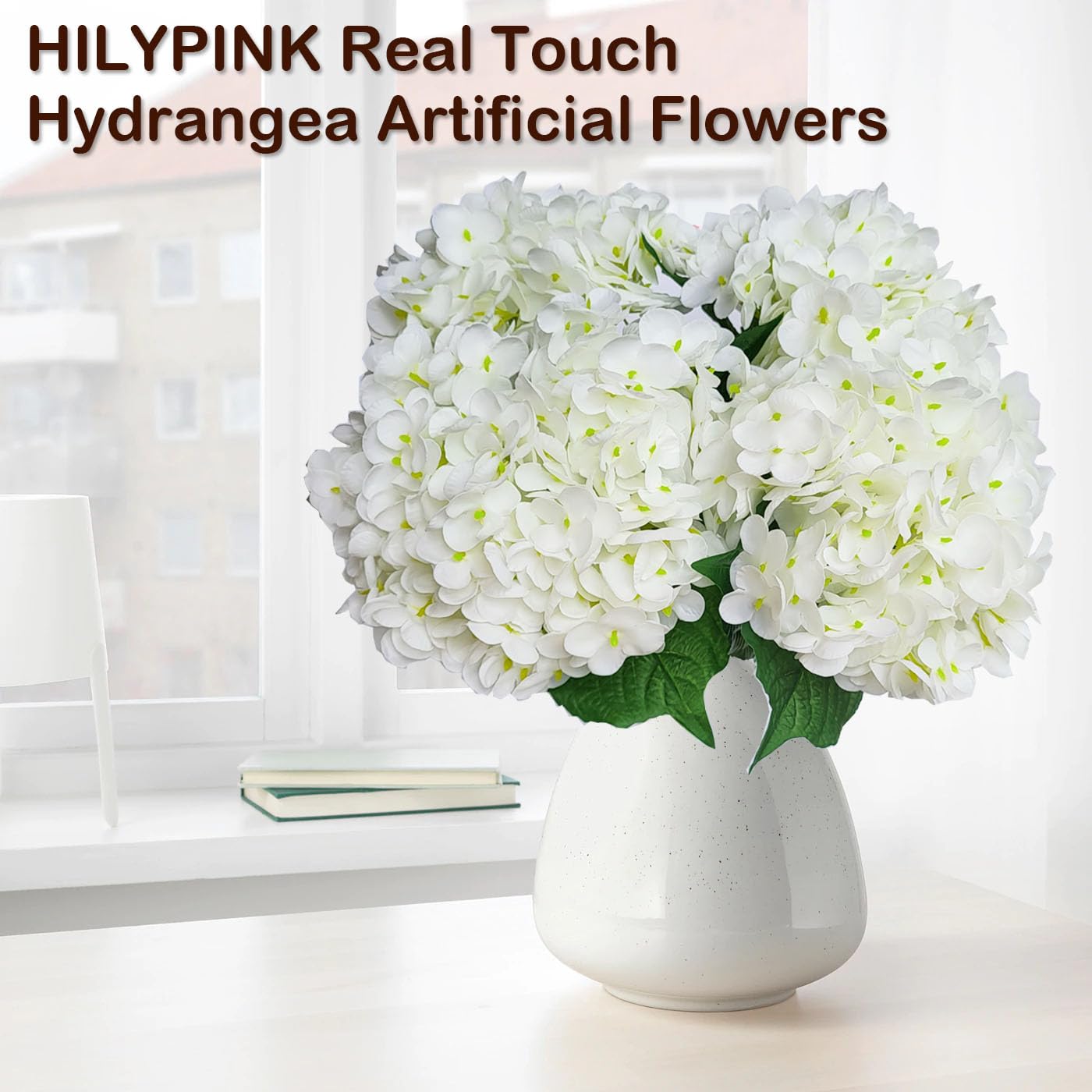 4pcs Real Touch Hydrangea Artificial Flowers, White Fake Hydrangea Flowers, 21" Large Natural Lifelike Hydrangea Faux Flower for Home Party Decor Outdoor Wedding Table Centerpieces