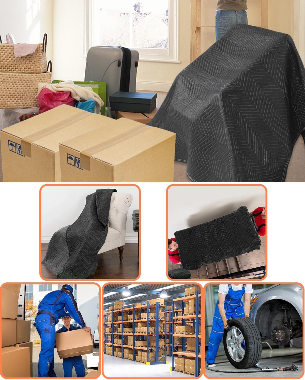 Moving Blankets Heavy Duty 2 Pack Packing Blankets for Protecting Furniture Moves Storage 40 * 72in Quilted Wrapping Shipping Blankets for Moving Supplies