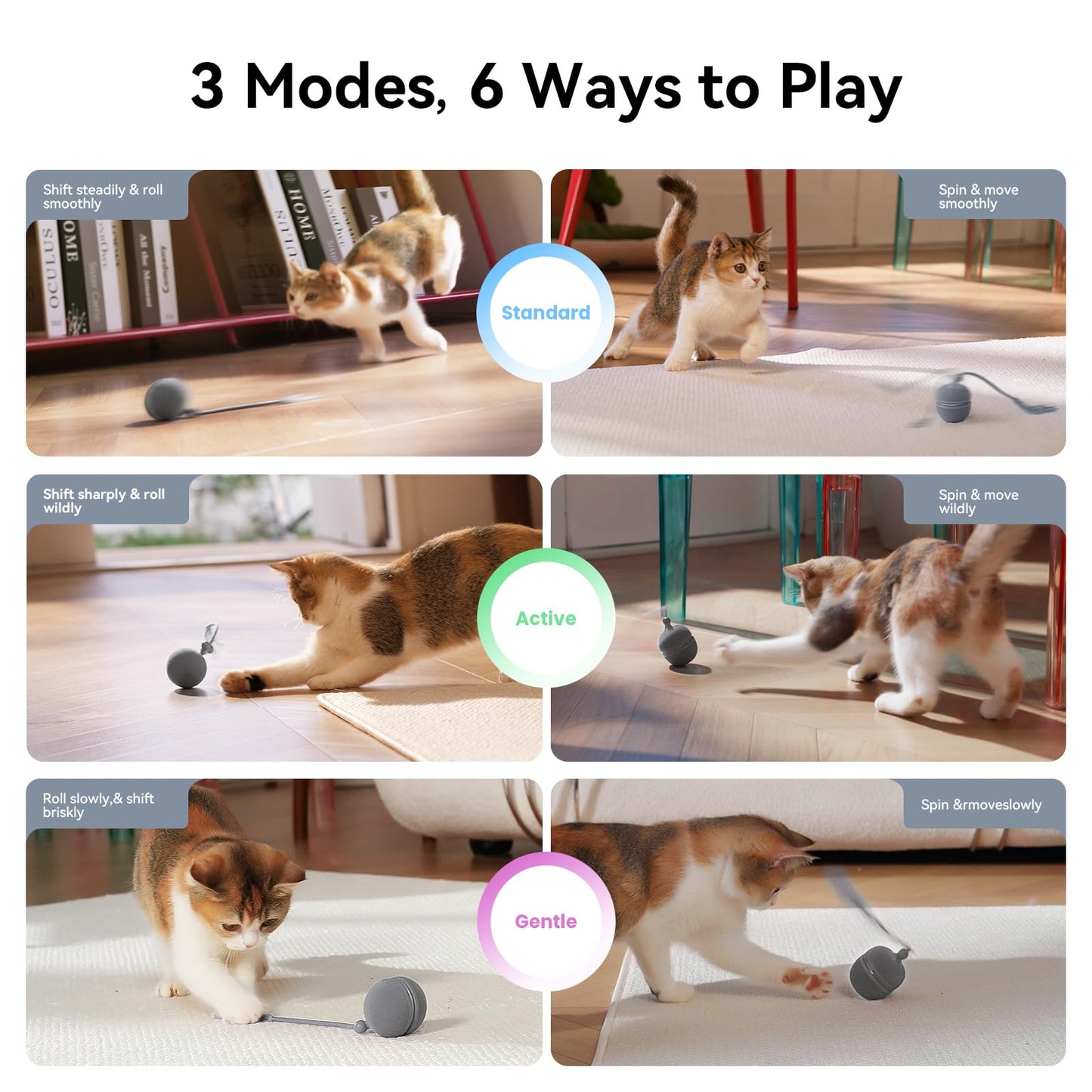 Cheerble 2 in 1 Interactive Cat Toys for Indoor Cats - Wicked Ball Duo2, Automatic Rolling Ball & Spinning Top, 6 Play Ways with Bird Chirping and Speedy Tail, LED Rechargeable Cat Toy for Kittens
