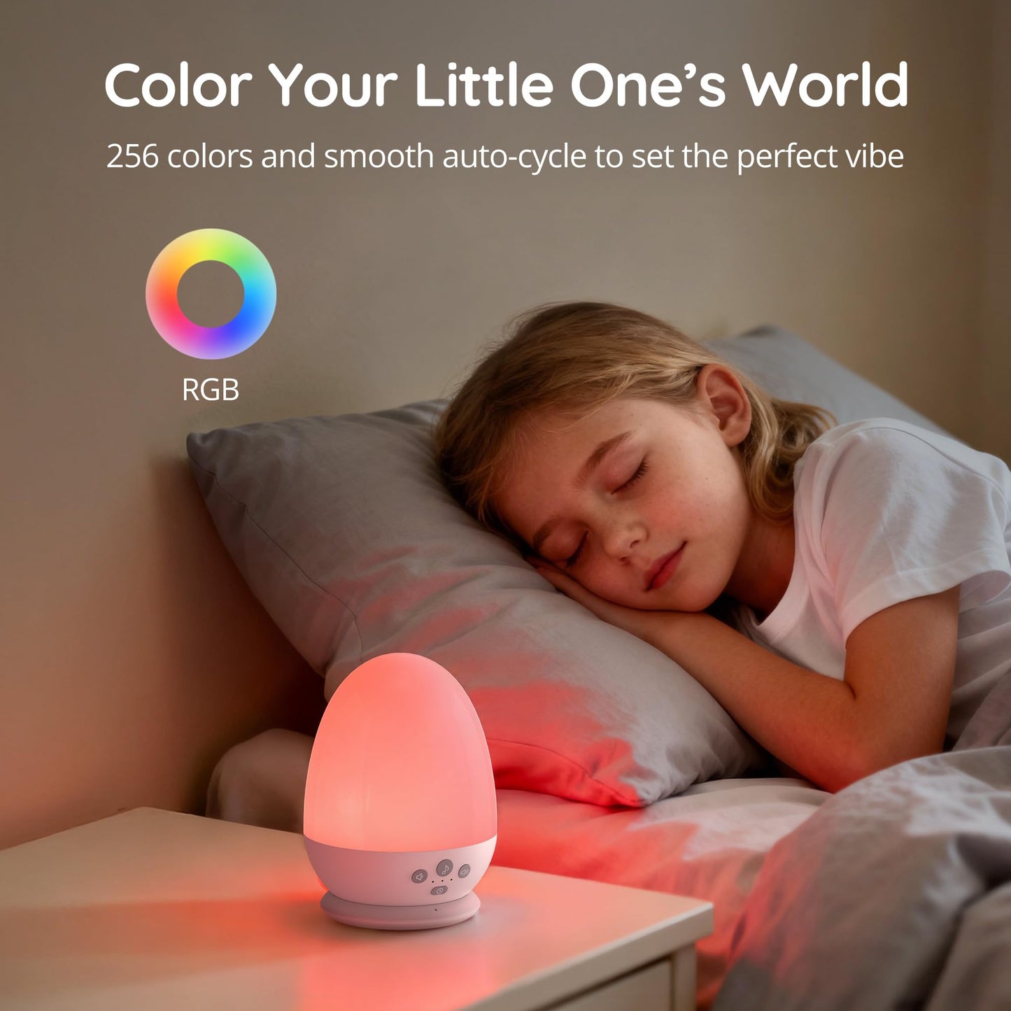 JolyWell Baby Night Lights for Kids, Rechargeable Portable Egg Light, Stepless Dimming, 3 Color Temperatures, 18 Sleep White Noise, RGB Mood Lighting, Touch Control, Timer & Stable Charging Pad