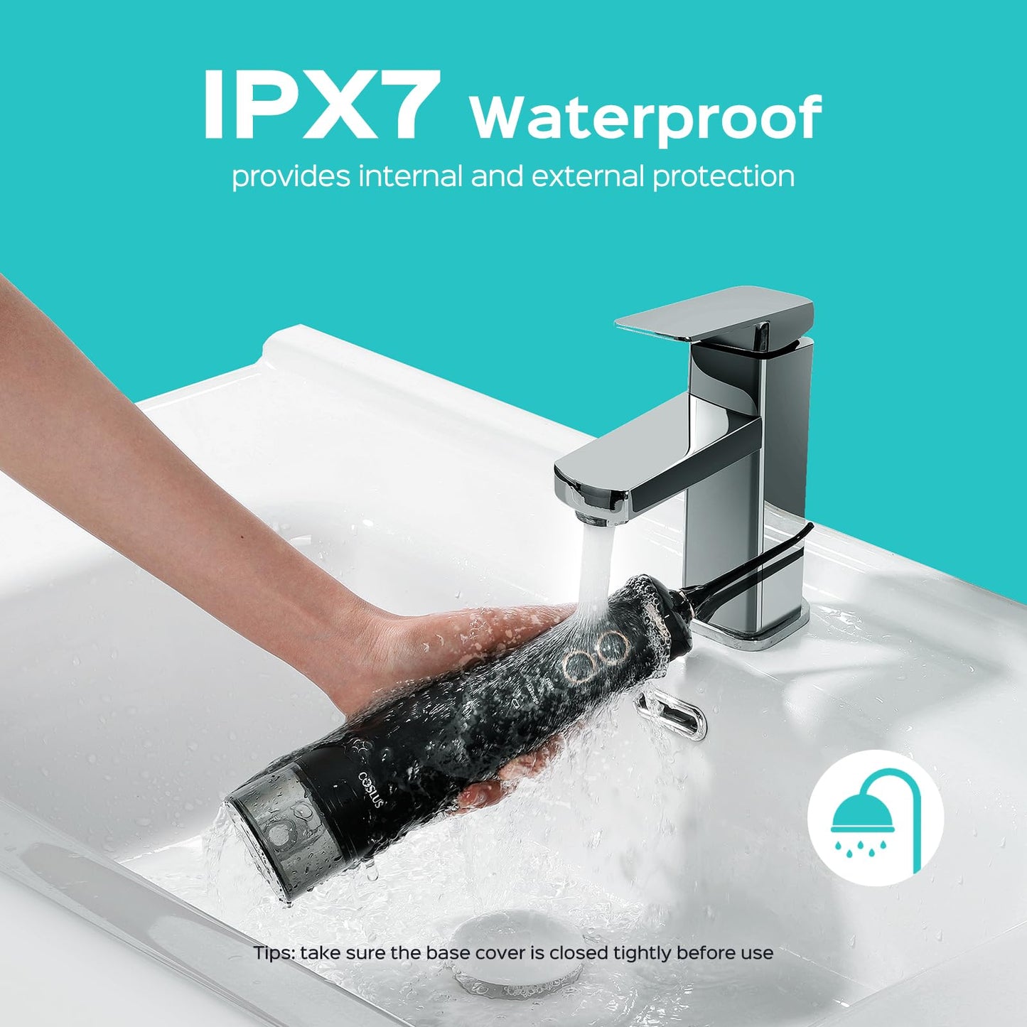 COSLUS Water Portable Flosser for Teeth: Electric Flosser for Braces, Sensitive Teeth, Gums - Advanced 10 Pressure Settings for Multiple Users, Cordless for Travel, MDL, BPA-Free, Black, E40(WFP14)