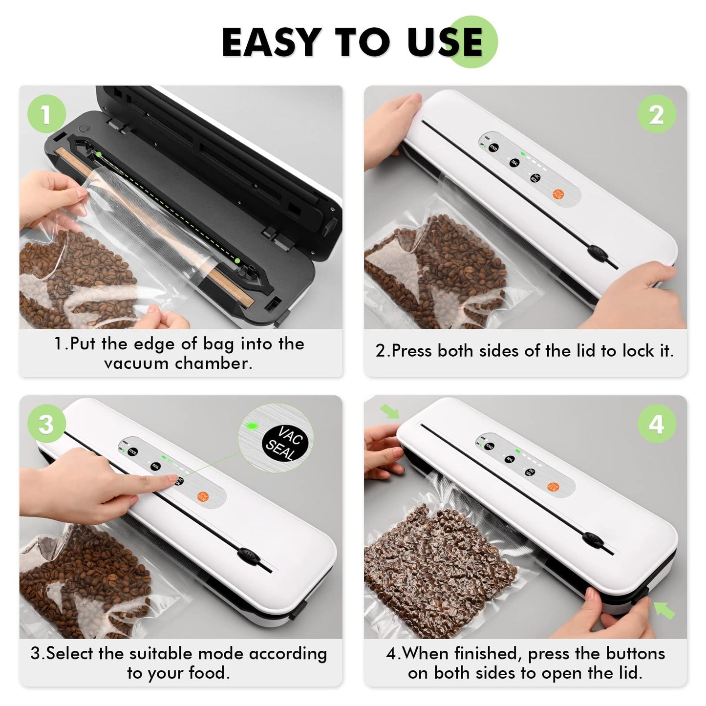 Toprime Vacuum Sealer Machine VS6611, 80kPa Powerful Food Sealer Built-in Cutter with Sealing Bag and Hose, Vacuum Air Sealing System for Seal a Meal and Sous Vide (White)