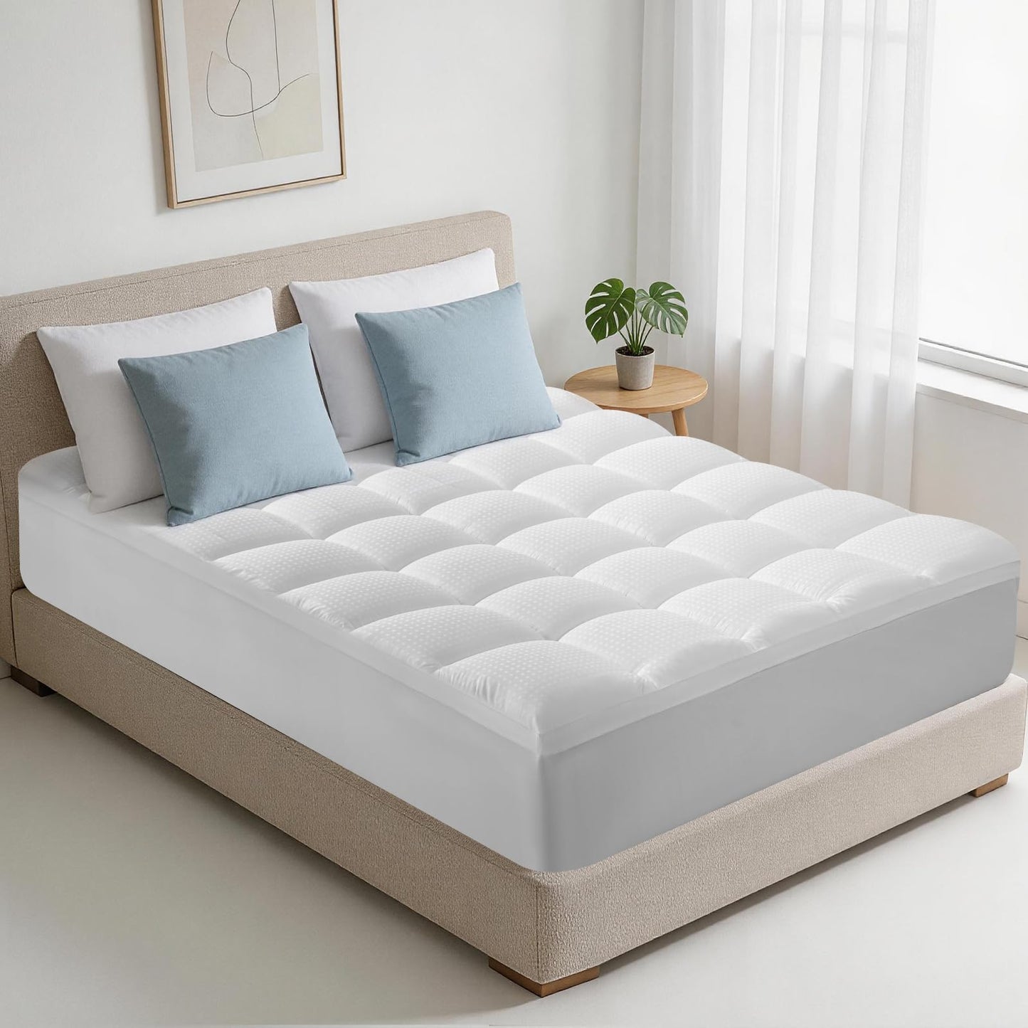 BaliChun Mattress Topper Queen Size Extra Thick Mattress Pad 400TC Cotton Top Cooling Soft Breathable Pillow Top Mattress Cover 8-21" Deep Pocket Fitted Mattress Protector (60x80 Inches, White)