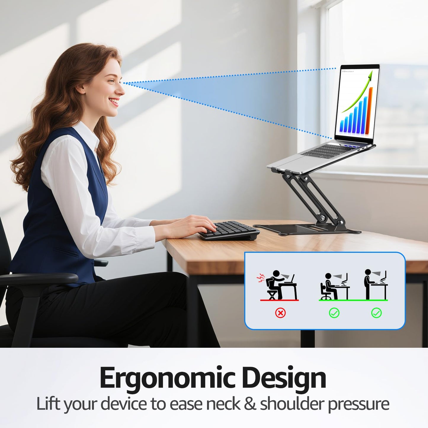 Urmust Laptop Notebook Stand Holder, Ergonomic Adjustable Ultrabook Stand Riser Portable with Heat-Vent Compatible with MacBook Air Pro, Dell, HP, Lenovo Light Weight Aluminum Up to 15.6"(Black)
