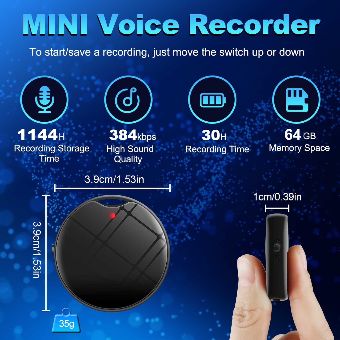 64GB Digital Voice Recorder, 1200H Capacity, Triple Noise Reduction, One-Touch Recording, Auto-Save Battery, OTG for Android/PC for Meetings Interviews