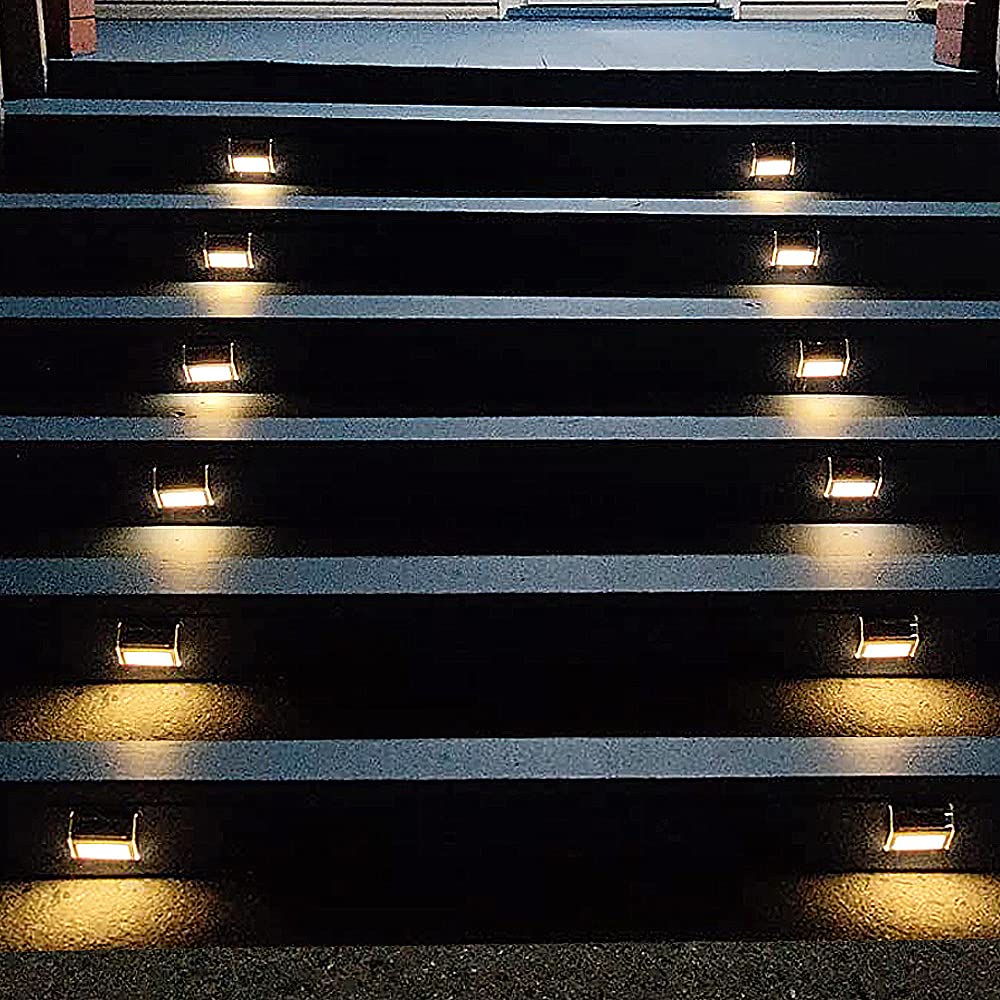 Lightess Solar Lights for Steps Deck Stair Outdoor Waterproof Stainless Steel LED Fence Light, 6 Pack, Warm White