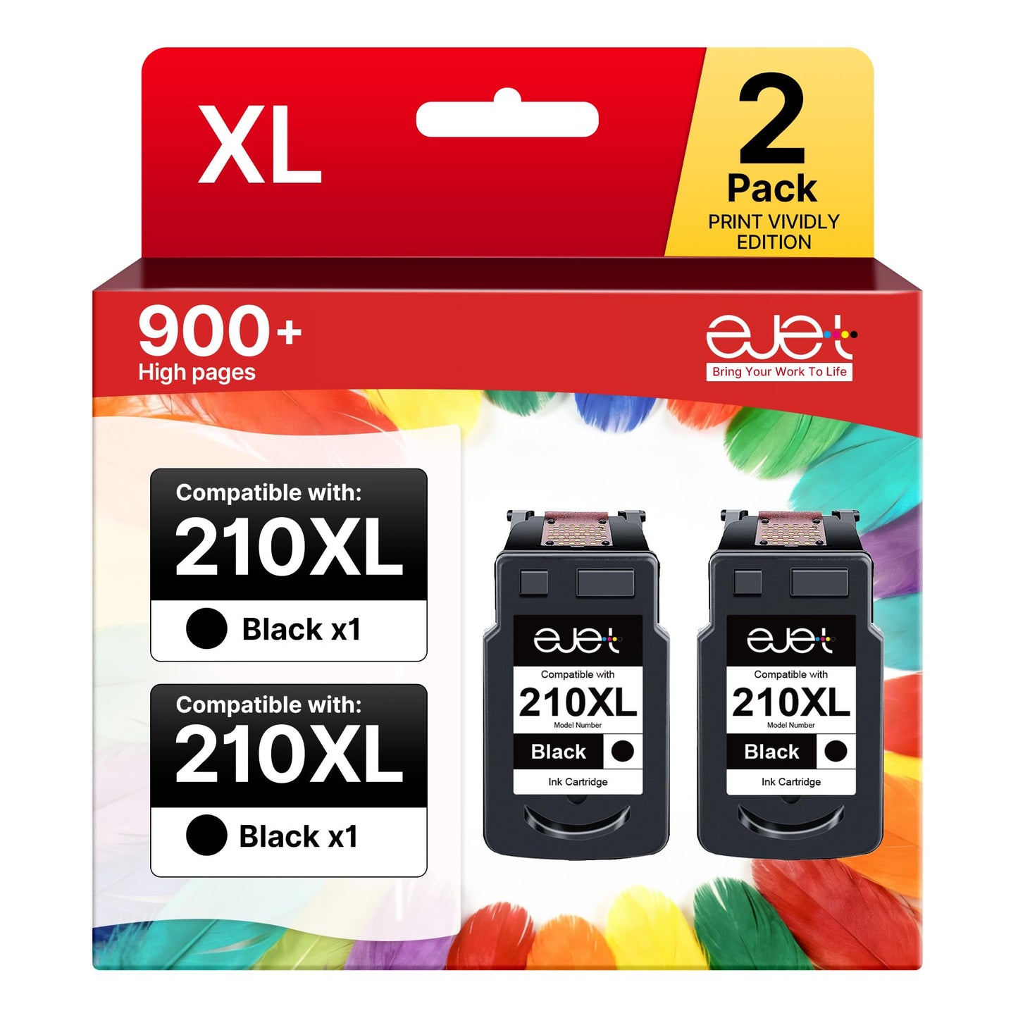 ejet Remanufactured 210XL Black Ink Cartridge Replacement for Canon 210XL Black Ink Cartridge 210XL MP280 Ink Cartridges for Canon IP2702 MP230 MP250 MP480 MP490 MP495 MX410 MX340 Printer (2 Black)