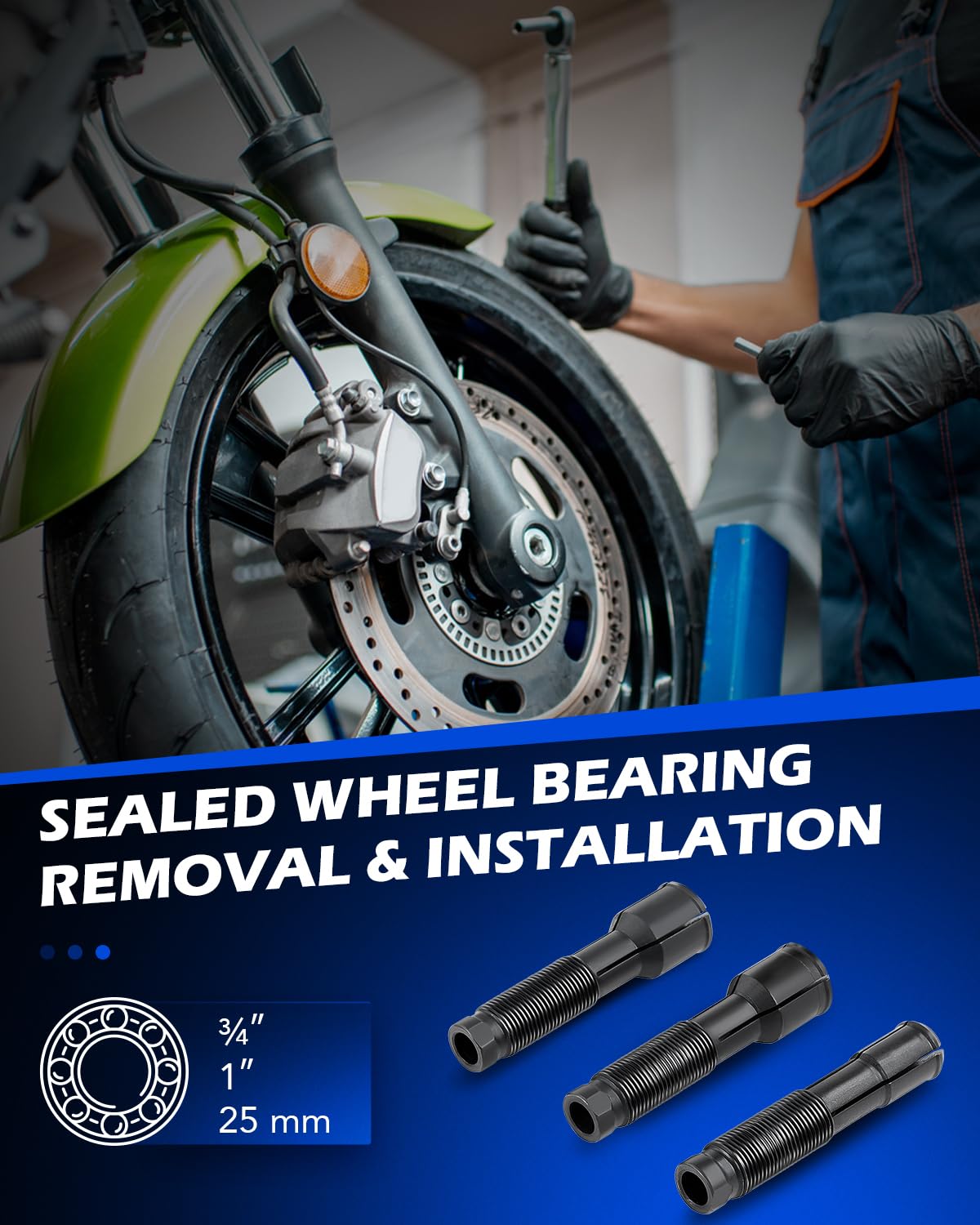 Orion Motor Tech Wheel Bearing Puller Tool Kit Compatible with Harley Davidson Motorcycles | Wheel Bearing Remover Installer Tool Set for 0.75" 1" 25mm Bearings Compatible with Hogs from 2000, 11 Pcs