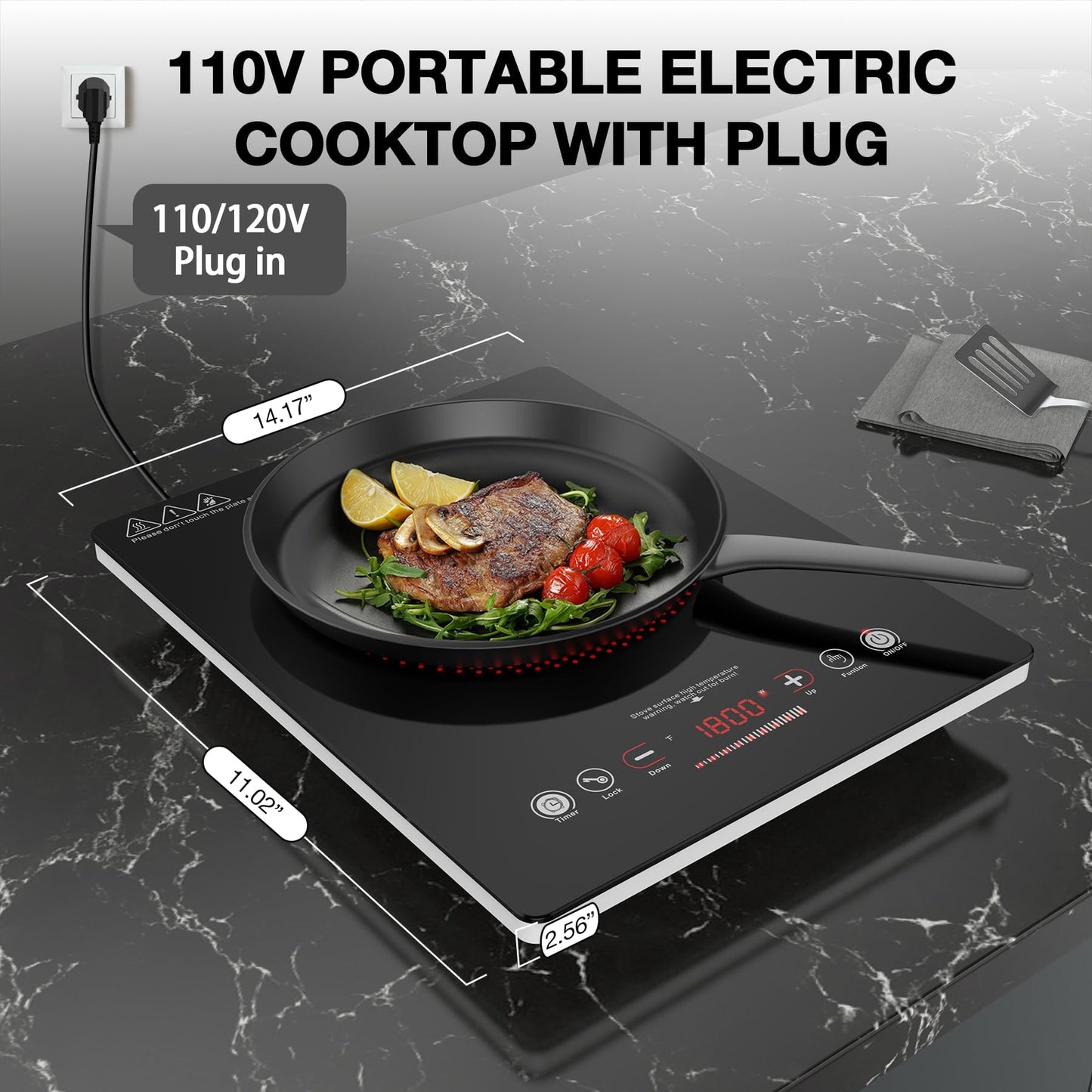 VBGK Single Burner Electric Cooktop,110V 1800W Electric Stove Top with LED Touch Control,Single burner 9 Power Levels, 4 h Timer, Safety Lock,Overheat protection