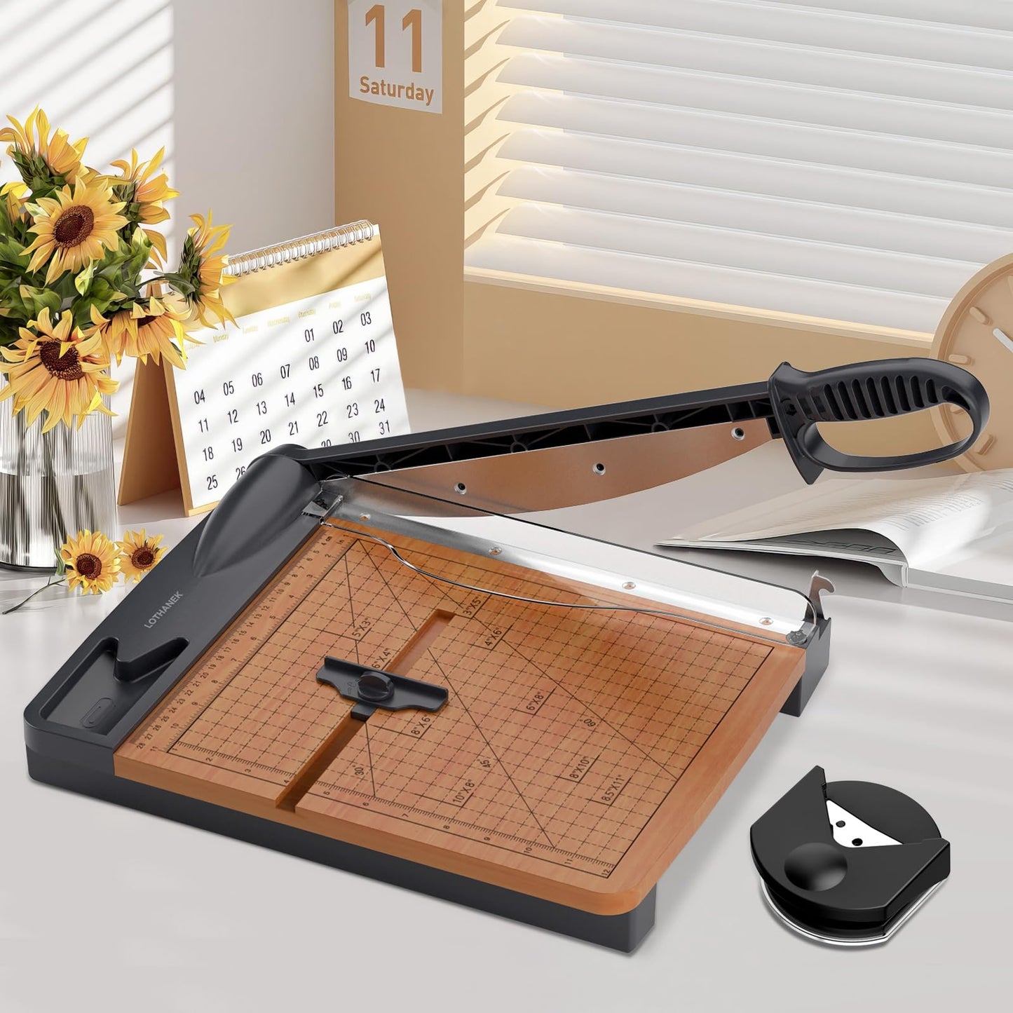 12 Inch Wood Guillotine Paper Cutter, Heavy Duty Paper Trimmer with 32 Sheets Capacity Paper Cutting Board for Classroom, Crafting, Cardstock, Art Projects