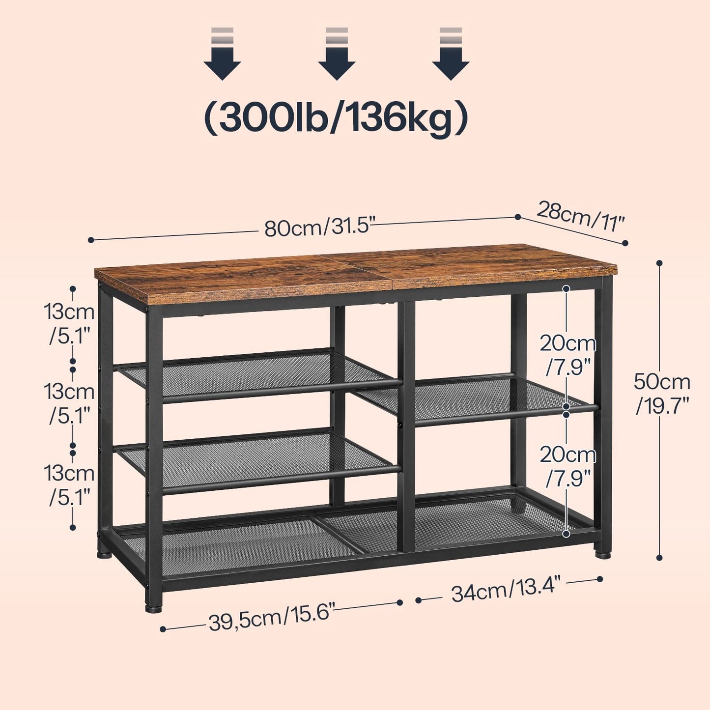 HOOBRO Shoe Bench, 5-Tier Shoe Rack Bench, Entryway Bench with Shoe Storage, Shoe Storage Organizer, 31.5" L Shoe Storage Bench for Entryway, Hallway, Space Saving, Rustic Brown and Black BF36HX01
