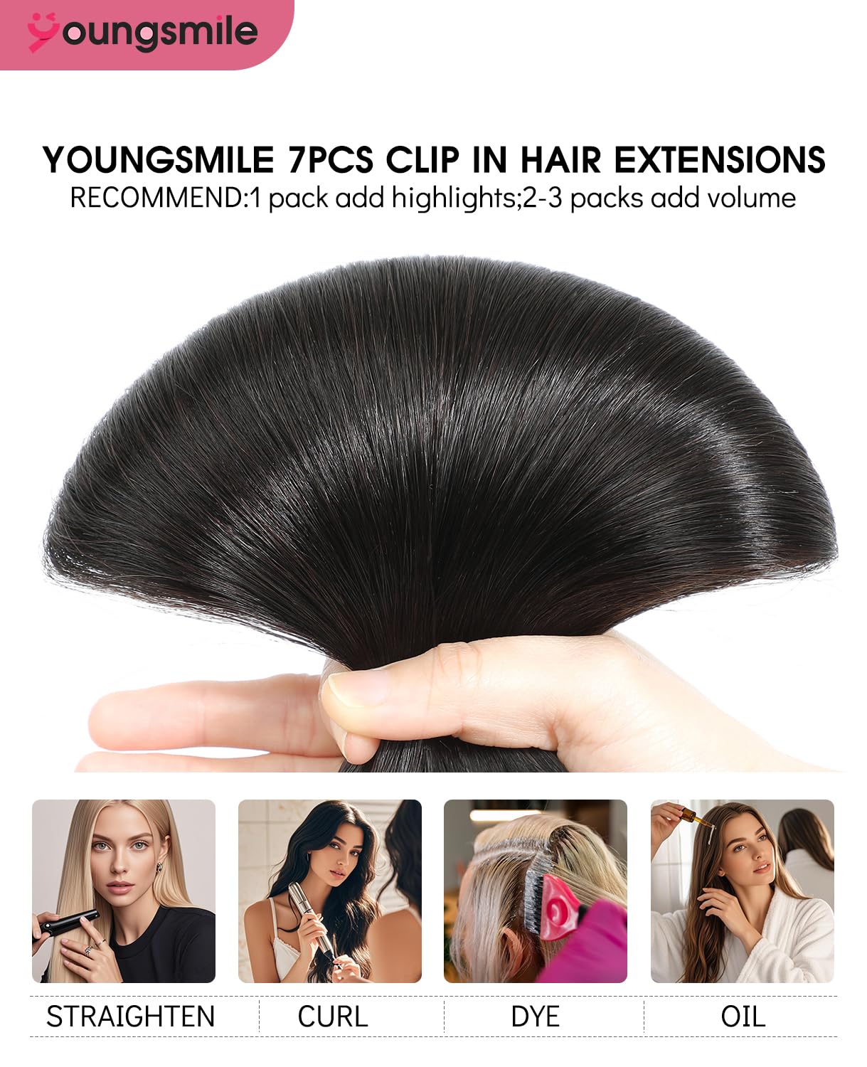Youngsmile Clip in Hair Extensions Remy Human Hair Double Drawn Balayage Invisible Real Silky Straight Hair Extensions for Women #1B Natural Black 20 inch 160 Gram 7pcs(7PC#1B-20)