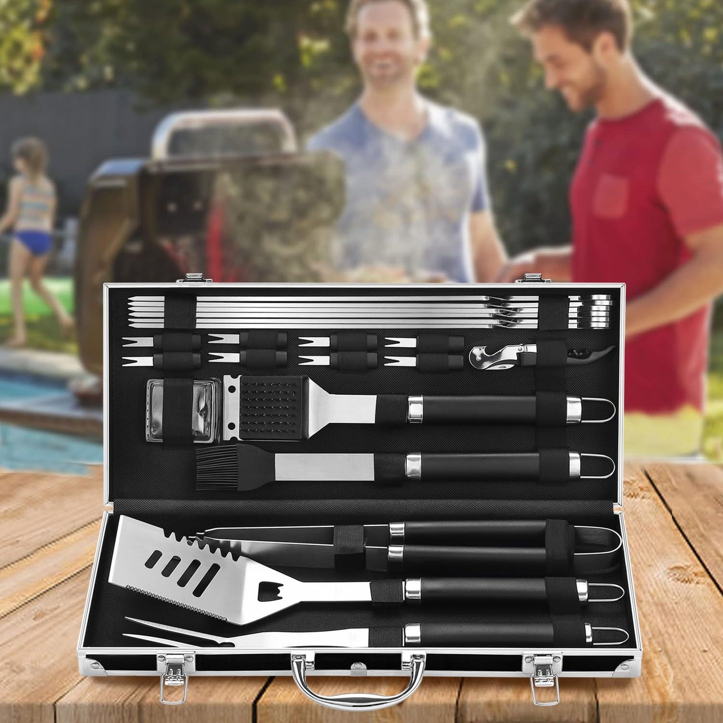 Grilljoy BBQ Grill Accessories Set, Heavy Duty BBQ Tools Set for Men & Women Gift, Grill Utensils Kit with Slicone Glove, Grilling Accessories with Storage Bag for Smoker, Camping Barbecue