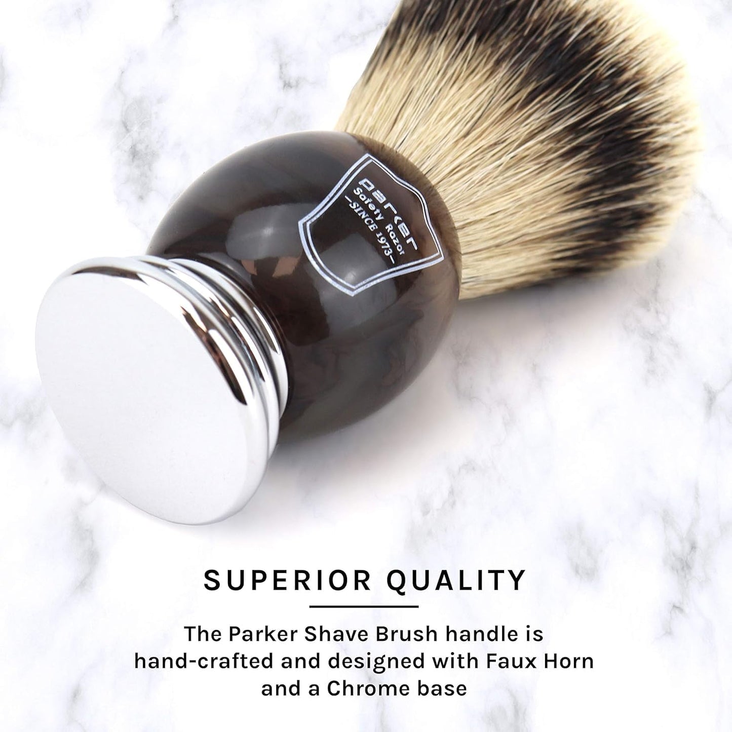 Parker Safety Razor 100% Silvertip Badger Bristle Faux Horn Handle Shaving Brush with Brush Stand by Parker Safety Razor