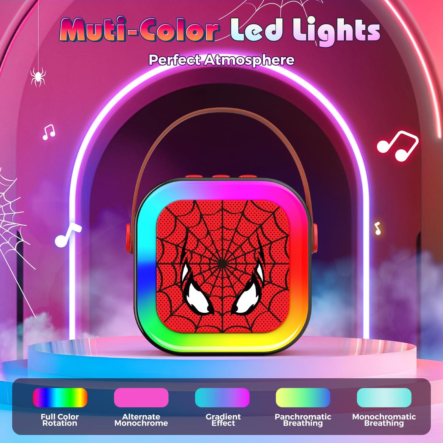Spider Mini Karaoke Machine Kids, vicia Toys for 3 4 5 6 7 8 Year Old Boys Bluetooth Speaker with 2 Karaoke Microphone Christmas Birthday Gifts for 3-5 6-8 8-12 Year Old Boys Girls Adult