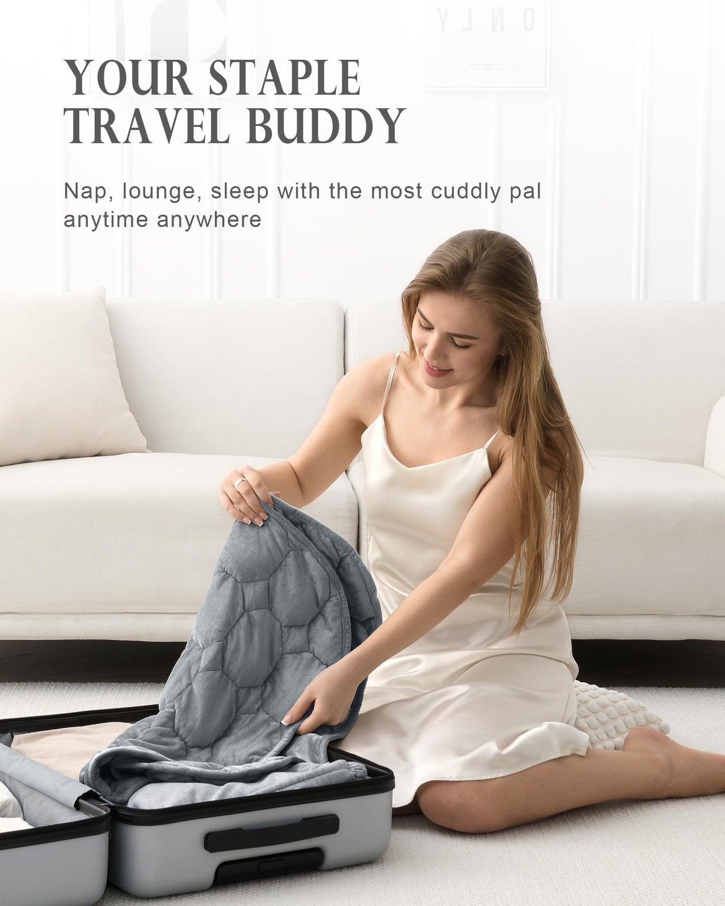 Weighted Lap Blanket 7lbs, Cozy Luxury Crystal Velvet Weighted Blanket for Adults, Small Weighted Blanket for Relaxation, Sleeping, Travel, Grey, 29" x 24"