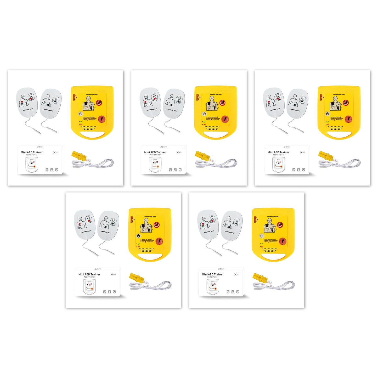 5 Packs Mini AED Trainer, XFT AED Training Device English Language Voice Prompts First Aid Train Machine for Automated External Defibrillator Trainee Student Gift Idea XFT-D0009