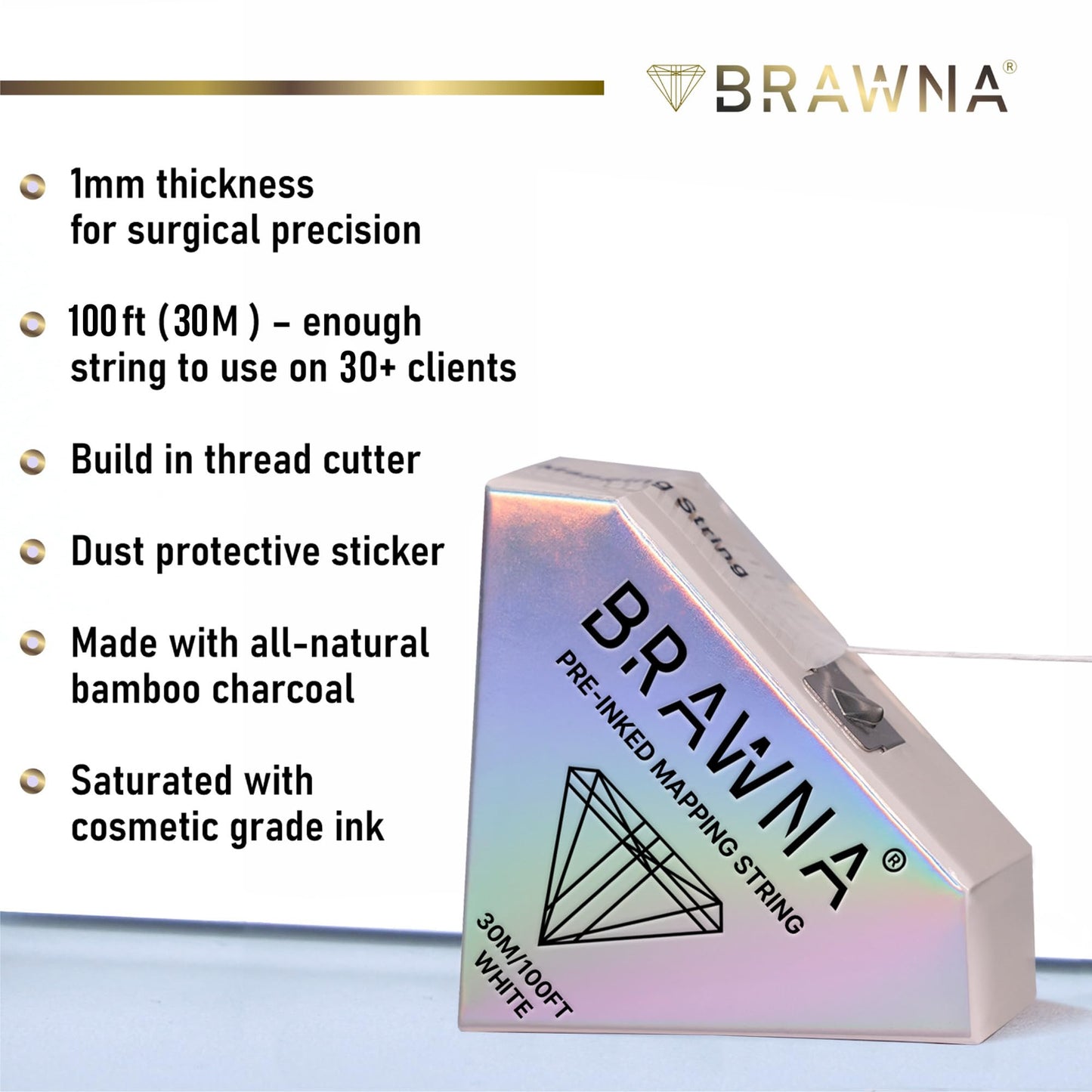 BRAWNA White Brow Mapping string for Eyebrow Measuring - Microblading Supplies - PMU Kit - Pre inked Mapping Thread - 4 Pack