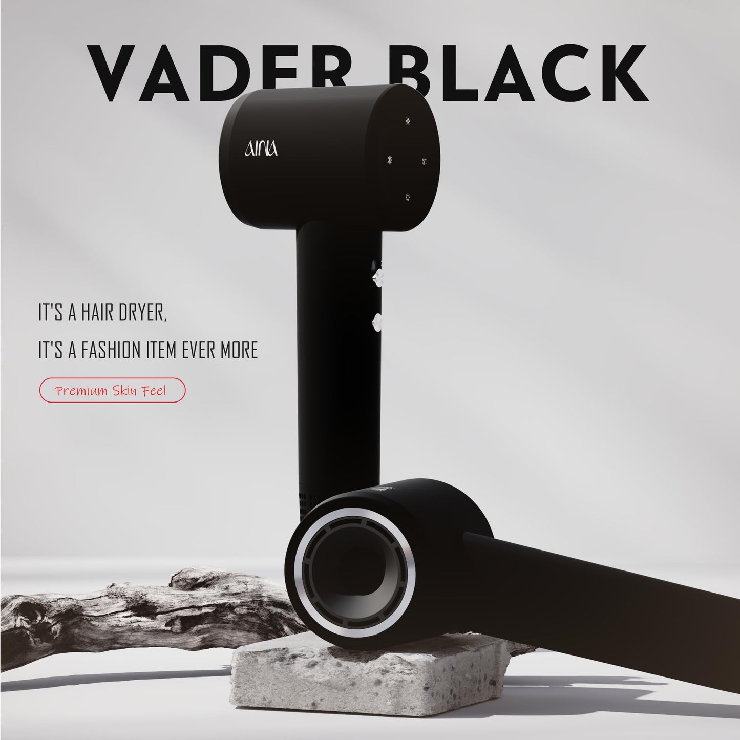 AINA Hair Dryer, BLDC Blow Dryer - Brushless Motor, 110,000 RPM Lightweight, Ionic Travel 110V/ALCI Plug(Vader Black)