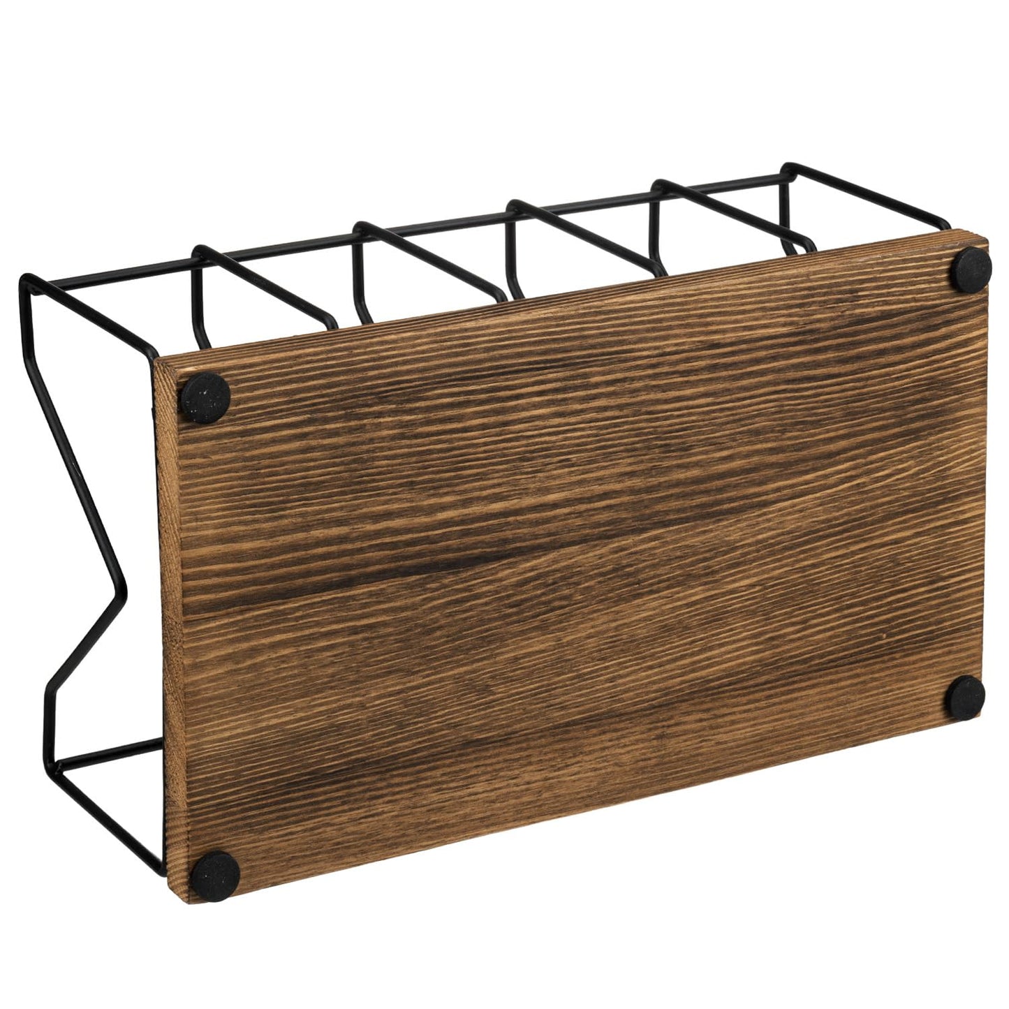 MyGift Set of 2 Vintage CD Storage Holder in Rustic Burnt Solid Wood and Matte Black Metal Racks, Tabletop Compact Disc Case Organizer Stand - Holds Total 50 Jewel Cases