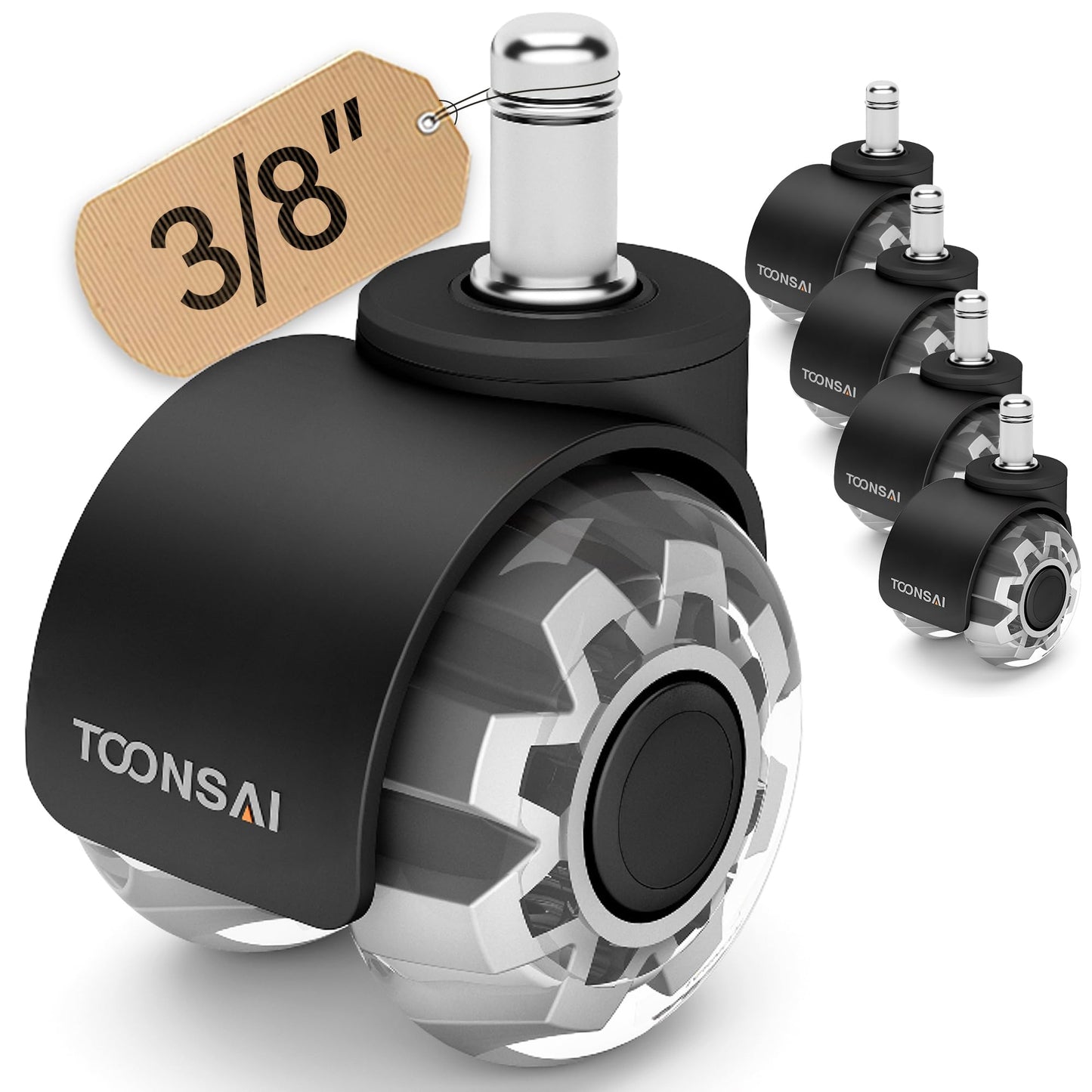 2 Inch Replacement Office Chair Wheels for IKEA Chairs, (Stem 3/8-7/8"), Set of 5,880LB(400kg) Capacity, Quiet Rubber Caster Wheels for Hardwood Floors.