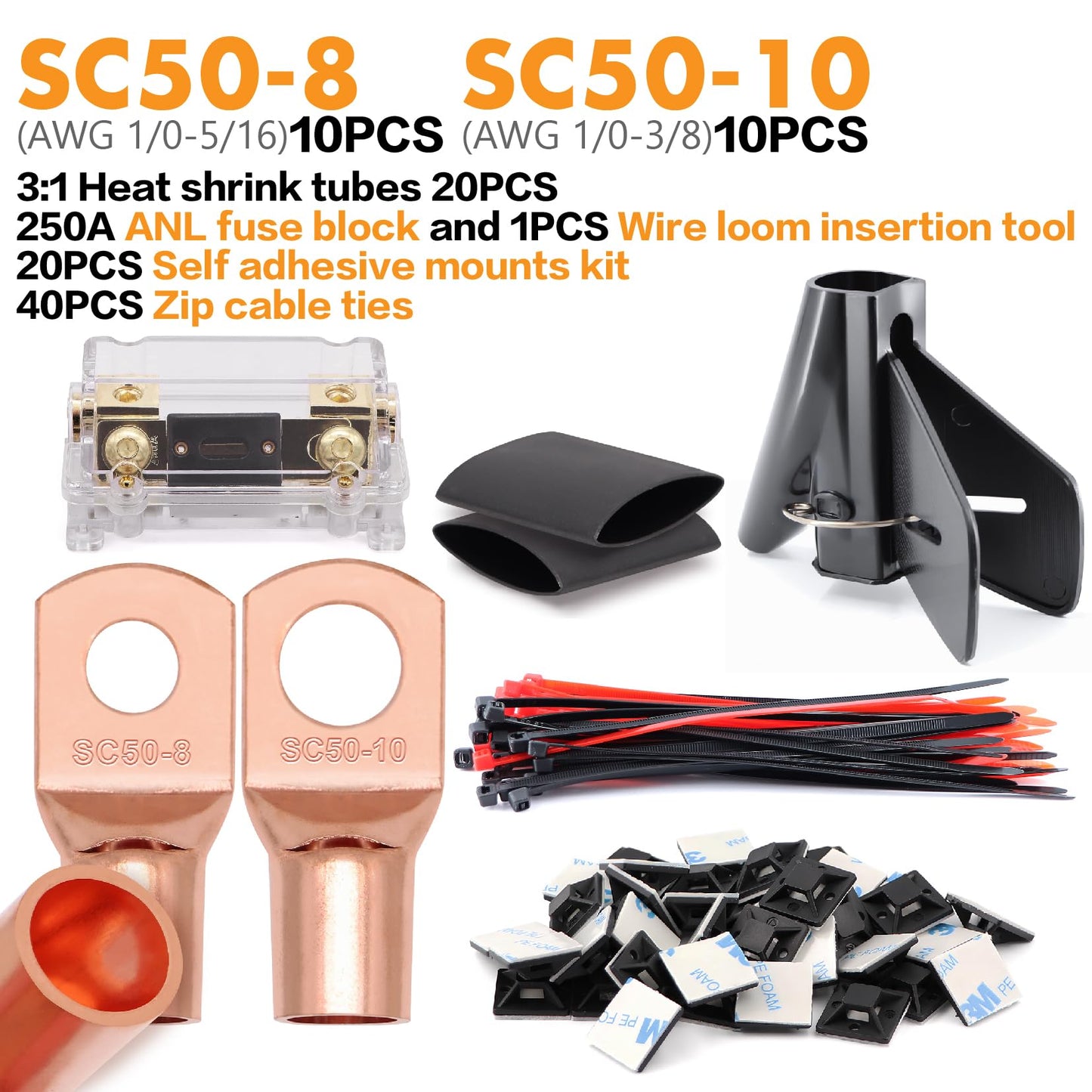 0 Gauge Wire，Car Amplifier Power Ground Wire Kit，Battery Cable，Automotive Wire, Welding Cable, Primary Wiring, Amp Install Wiring Kit with Lugs Terminal ANL Fuse Heat Shrink Tube and Loom Cable Sleeve