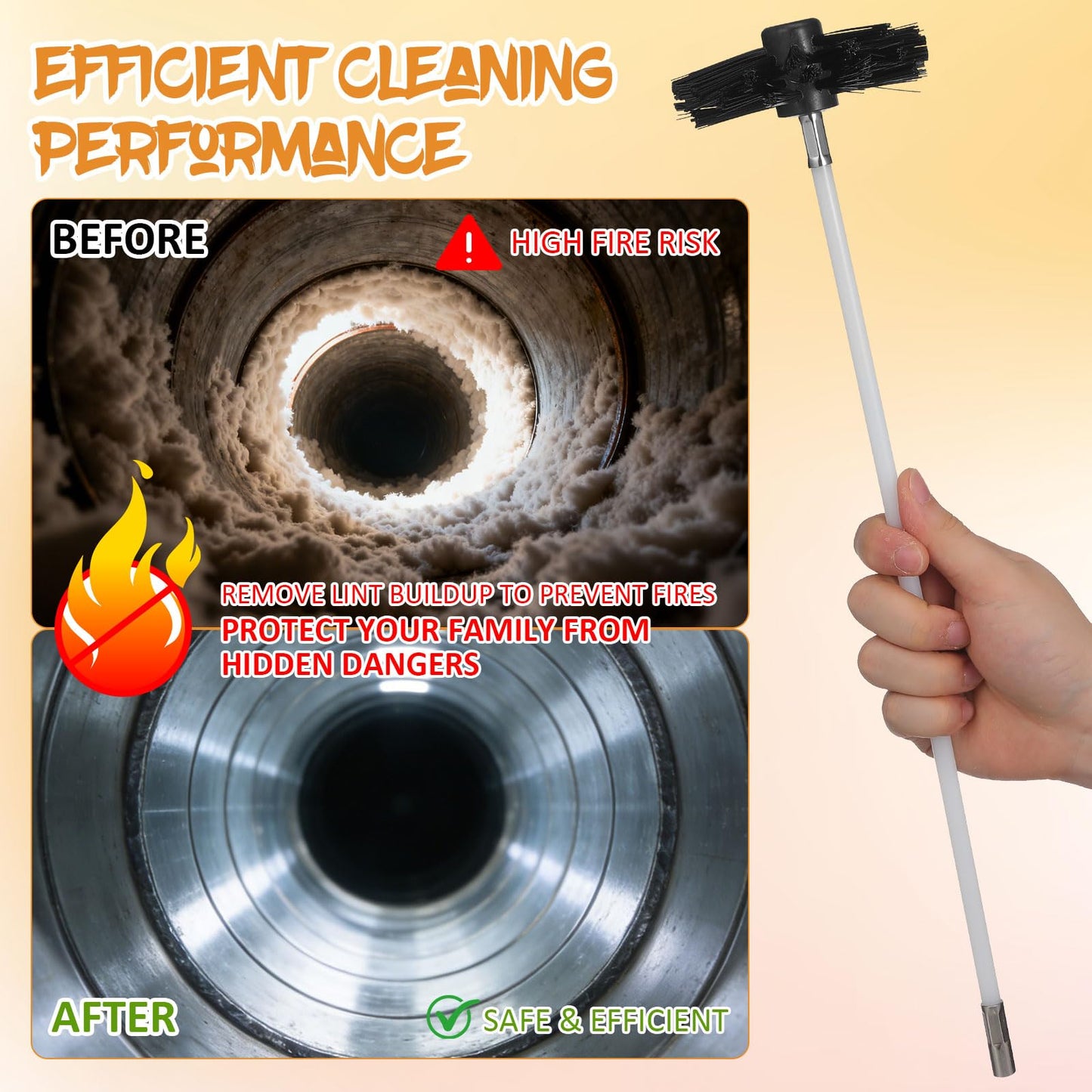 MAGICLULU 20FT Chimney Sweep Kit, Flexible Rods Flue Cleaning Tool, Wood Burner Fireplace Maintenance Set, Rotary Creosote Sweeping Brush, Pellet Stove Dryer Vent Exhaust Pipe Duct Soot Remover