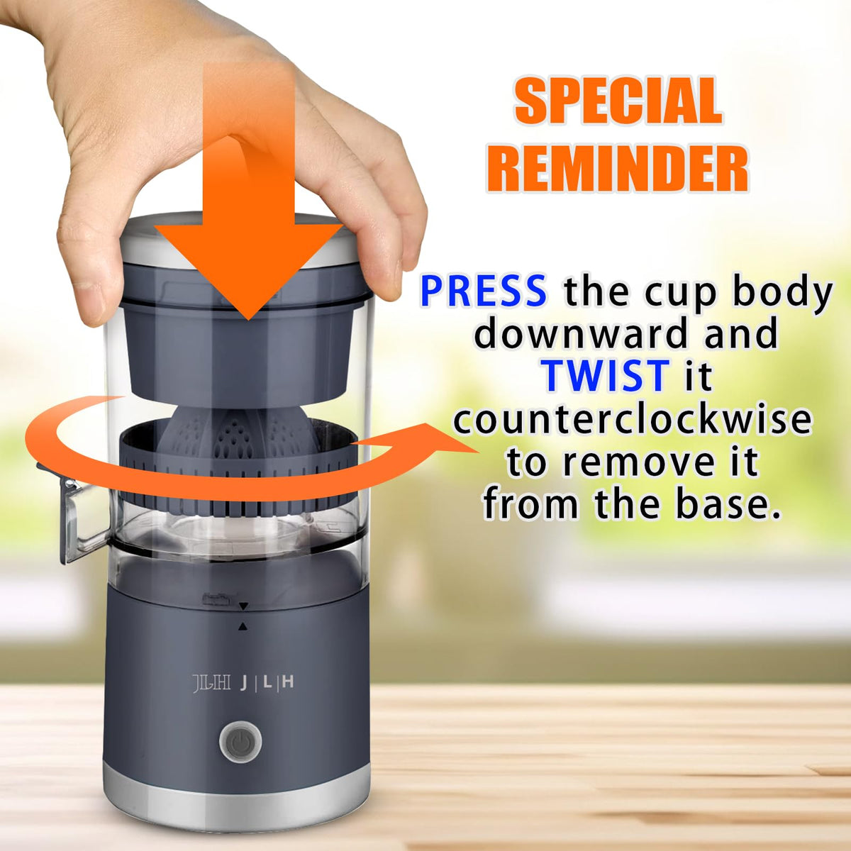 JLH Electric Citrus Juicer, Rechargeable Juicer Machines with USB and Cleaning Brush,portable electric Lemon Squeezer for Orange, Lemon,Lime, Grapefruit, Pomegranate, grapefruit(Grey) (Grey)