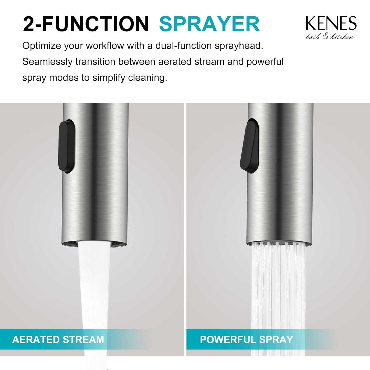 KENES Brushed Nickel Bathroom Faucet with Pull Down Sprayer, Single Handle Bathroom Sink Faucet with Pull Out Sprayer, Vanity Faucet with Pop Up Drain & Deck Plate, KE-9065B