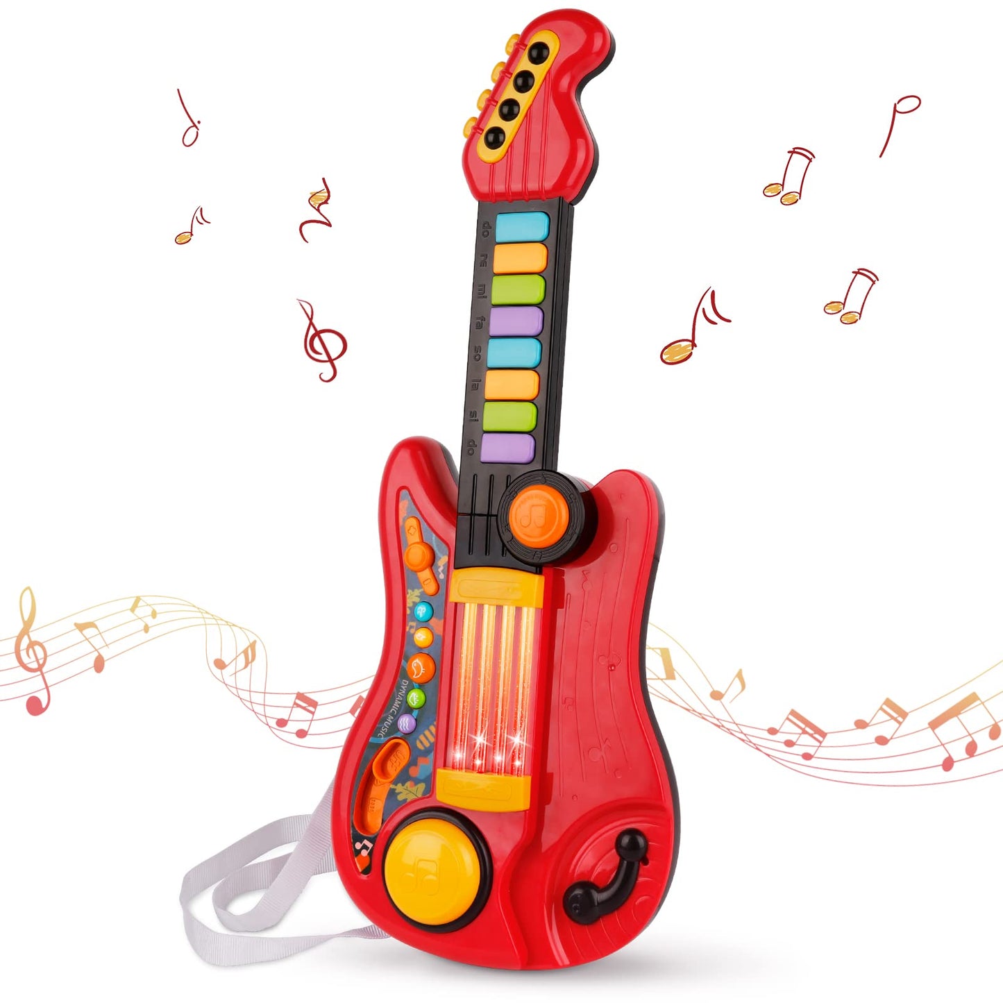 Kids Guitar 2 in 1 Musical Instruments for Kid Piano Toddler Toy Guitar with Strap Electric Guitars Music Toys for 3 4 5 Year Old Boys Girls Birthday (Red)