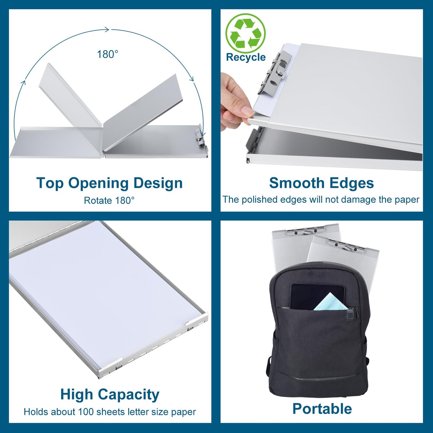ZCZN Recycled Aluminum Storage Clipboard, Clipboard Box Set of 2, Form Holder, Suitable for School, Office, Jobsite or Medical Staff, Silver