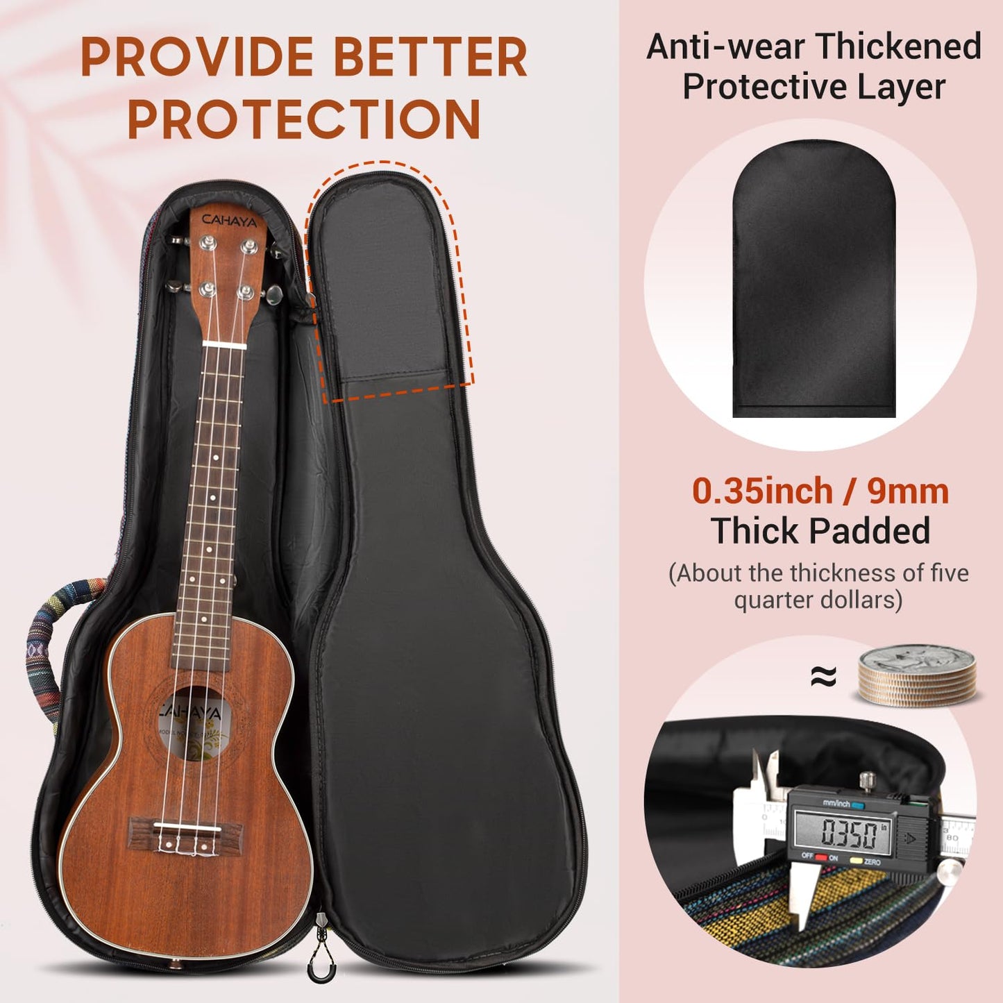 CAHAYA Ukulele Bag Ukulele Case 26 Inch Soft 0.4 Inch Thick Padded with Adjustable Strap (26 inch)