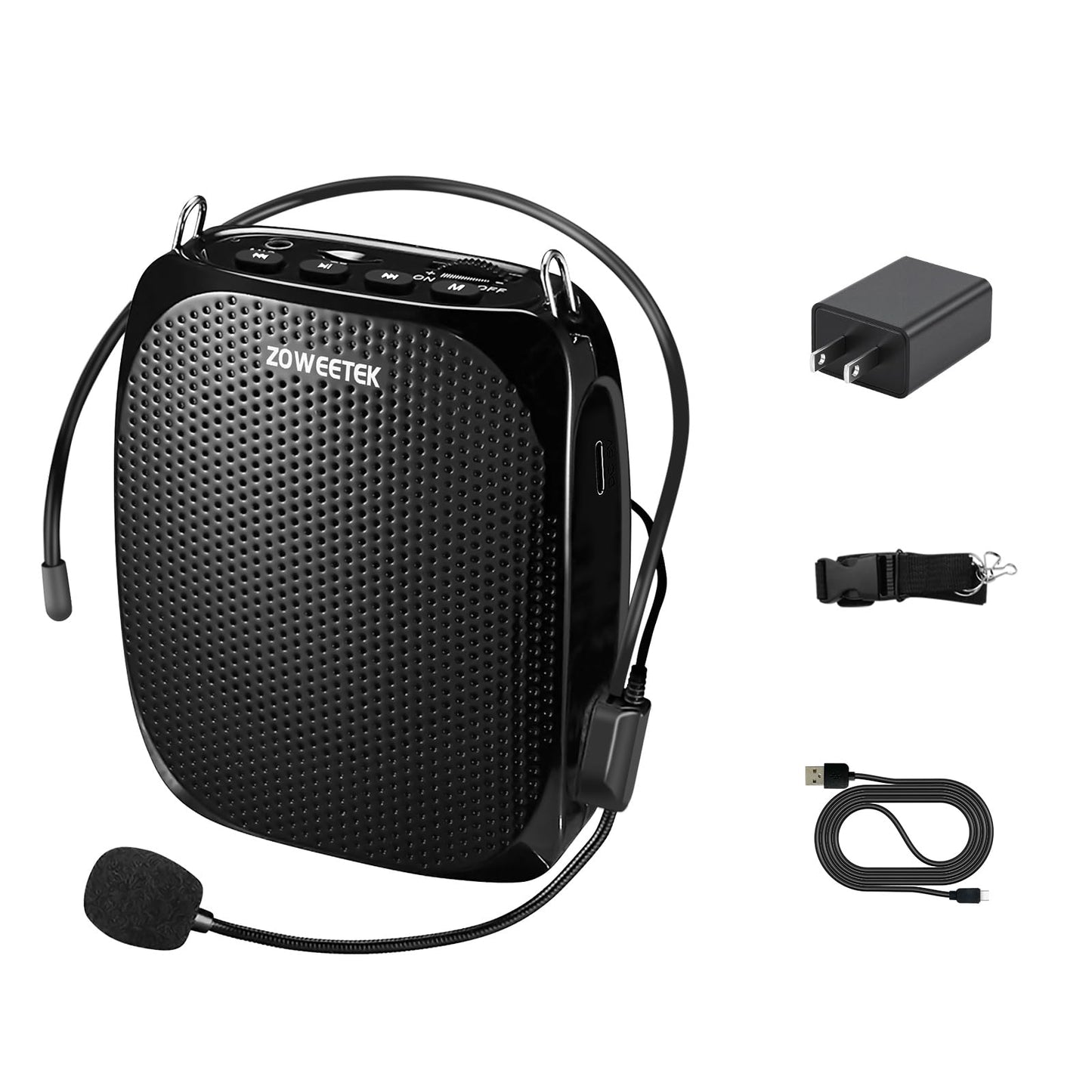 ZOWEETEK Portable Rechargeable Mini Voice Amplifier with Wired Microphone Headset and Waistband, Supports MP3 Format Audio for Teachers, Singing, Coaches, Training, Presentation, Tour Guide