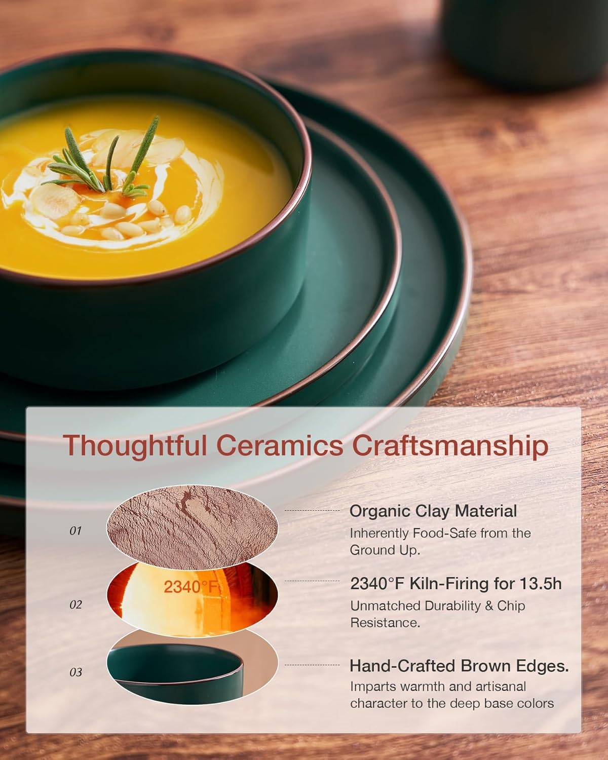 Richmount Nebula Ridge Stoneware Dinnerware Sets, Plates and Bowls Sets for 4, 12 Pieces Dishes Set, Microwave and Dishwasher Safe Kitchen Plates, Dark Green