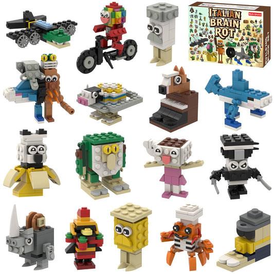 Myth Qholve Italian Brain Rot Unique Cartoon Characters Building Blocks 16 in 1 Educational & Entertaining & Adults