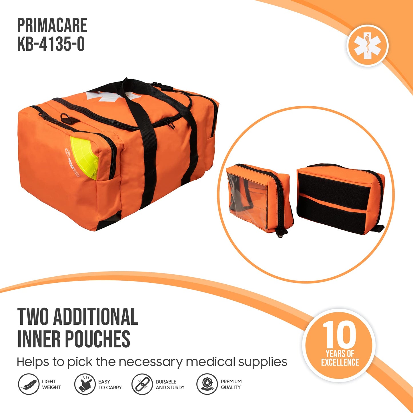 Primacare First Responder Bag for Trauma, Professional Compartment Kit Carrier for Emergency Medical Supplies, Orange, 21x15x5 inches