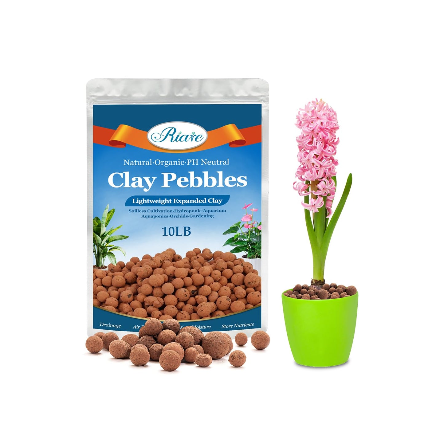 Riare 10 LBS Organic Expanded Clay Pebbles for Plants- 4mm-16mm Natural Leca Balls Lightweight Hydroponic Clay Pebbles Aggregate for Indoor Plants, Hydroponic Growing, Plants Drainage, Aquaponics