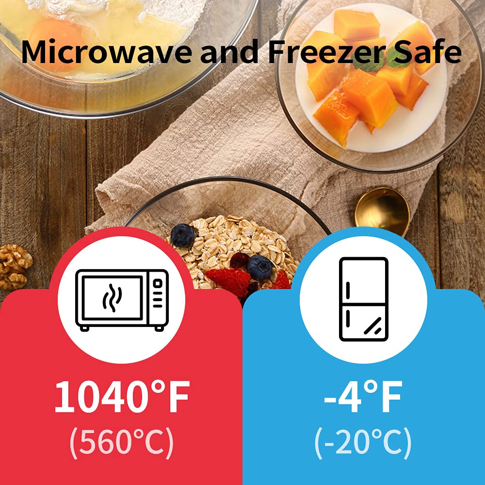 Luvan High Borosilicate Glass Mixing Salad Bowls with Lids Set of 3,4.5QT,2.7QT,1.1QT, Large Kitchen Nesting Bowls, Great for Food Storage, Cooking, Baking,Prepping,Dishwasher and Microwave Safe-3PCS
