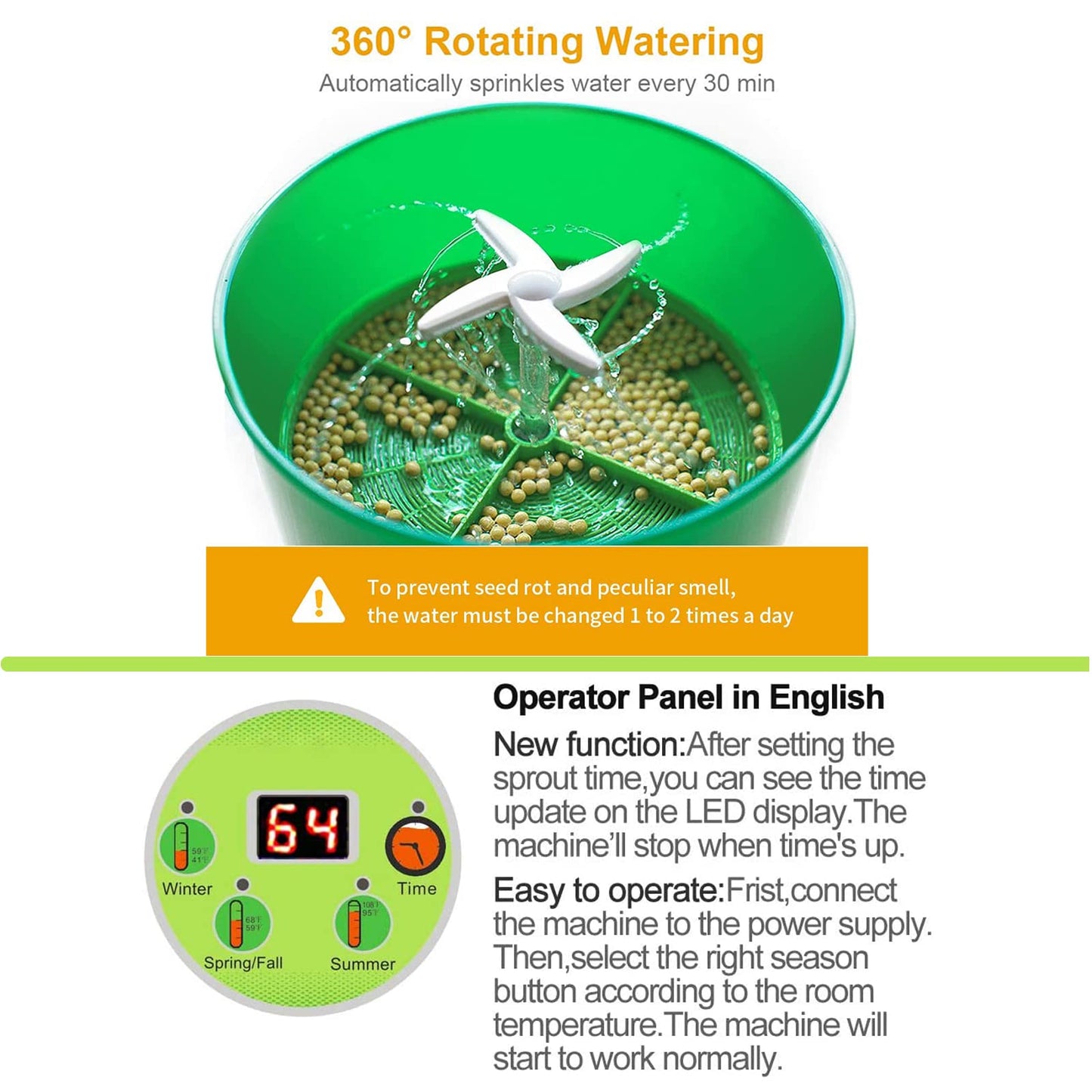 Bean Sprouts Machine, Seed Sprouter Kits, LED Display Time, Intelligent Automatic Bean Sprouts Maker, 2 Layers Function Large Capacity Seed Grow, Also for Radish, Alfalfa, Wheatgrass, Broccoli Sprouts