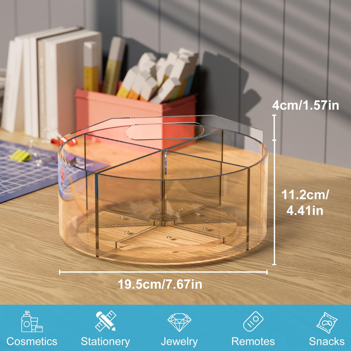 360-degree Rotating Clear Pen Organizer with 6 Compartments, Acrylic Pen Holder with Handle for Desk, Art Supply Organizer for Markers, Paints, and Brushes