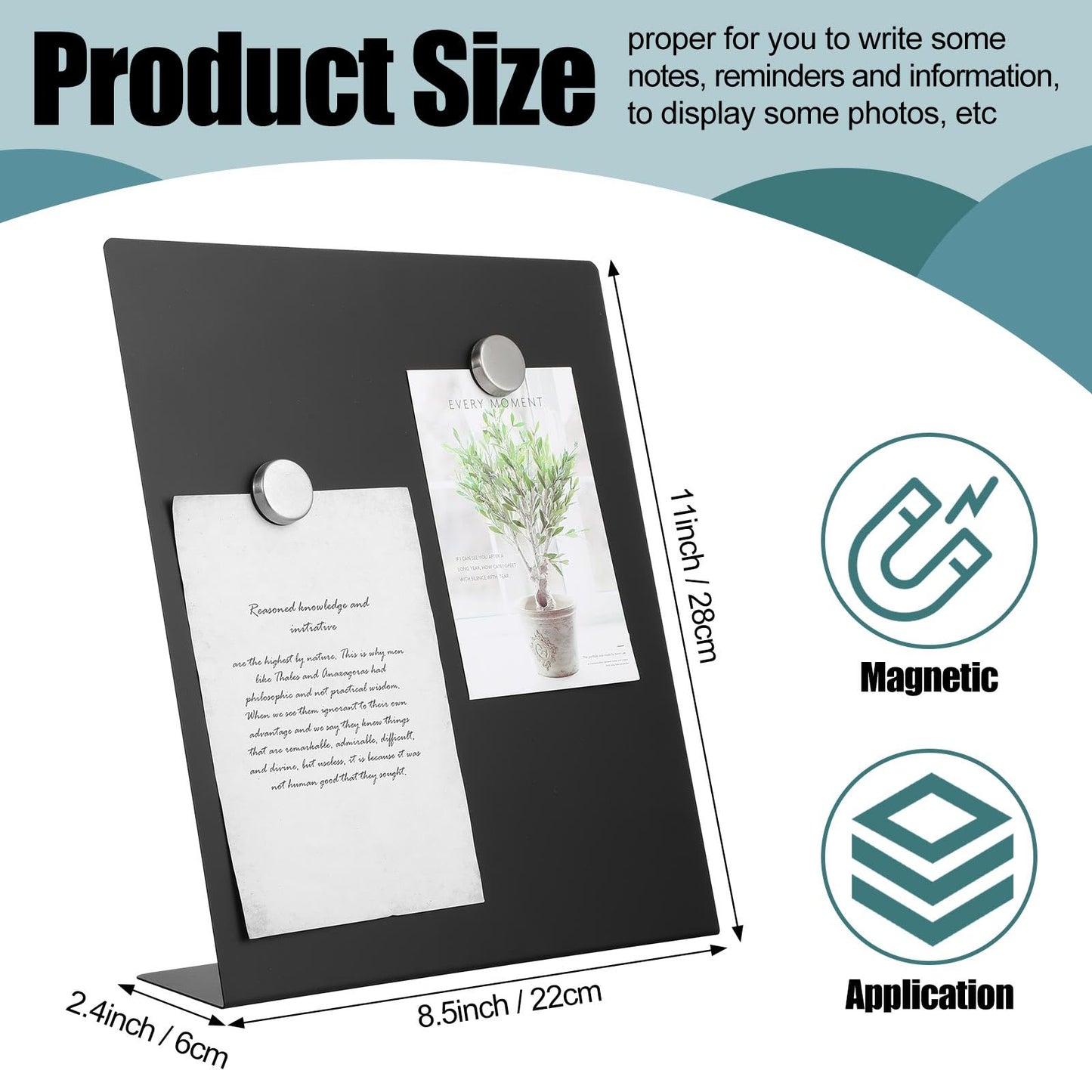 Fainne Magnetic Bulletin Board with Easel Stand Mini Black Magnet Metal Tabletop Memo Display Board for Back to School Menu Table Home Kitchen Office Supplies(11 x 8.5 Inches,2 Pcs)