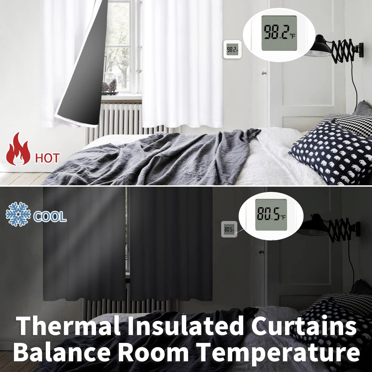 BGment Thermal Insulated 100% Blackout Curtains for Bedroom with Black Liner, Double Layer Full Room Darkening Noise Reducing Grommet Curtain, 2 Panels of 52 x 84 Inch, Pure White