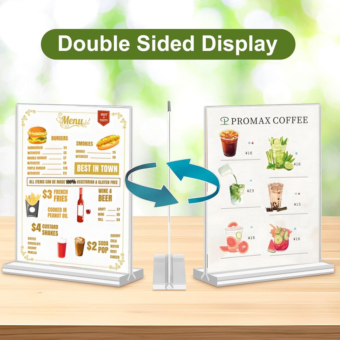 A4 Acrylic Sign Holder, 6 Pack T-Shape Double-Side Menu Holders, Clear Perspex Display Stand for Office Hotel Store Restaurant School