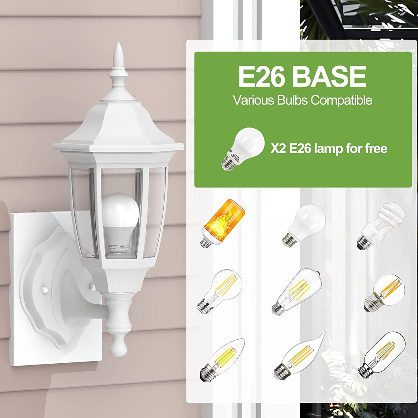 EMART Outdoor Porch Light, Exterior Wall Mount Lantern Fixtures, Anti-Corrosion Waterproof Plastic Material, E26 Socket Lamp for House, Garage, Outside, Backyard, White, 2 Pack (Bulb Included)